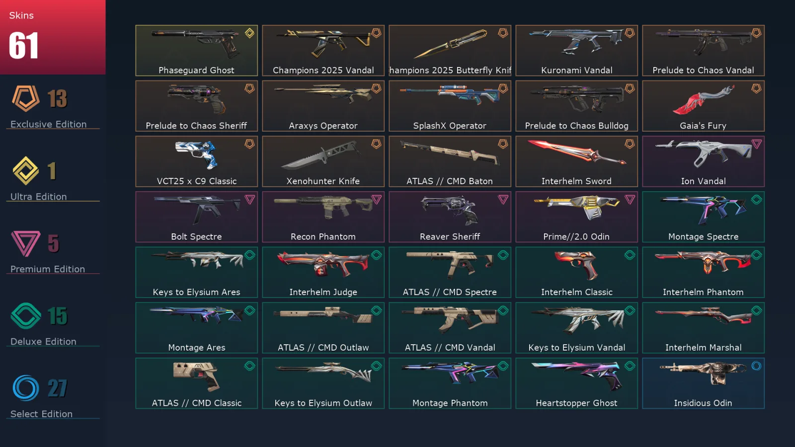 [Valorant] | EU | Level 94 | Diamond 2 | 24 Agents | 61 Skins