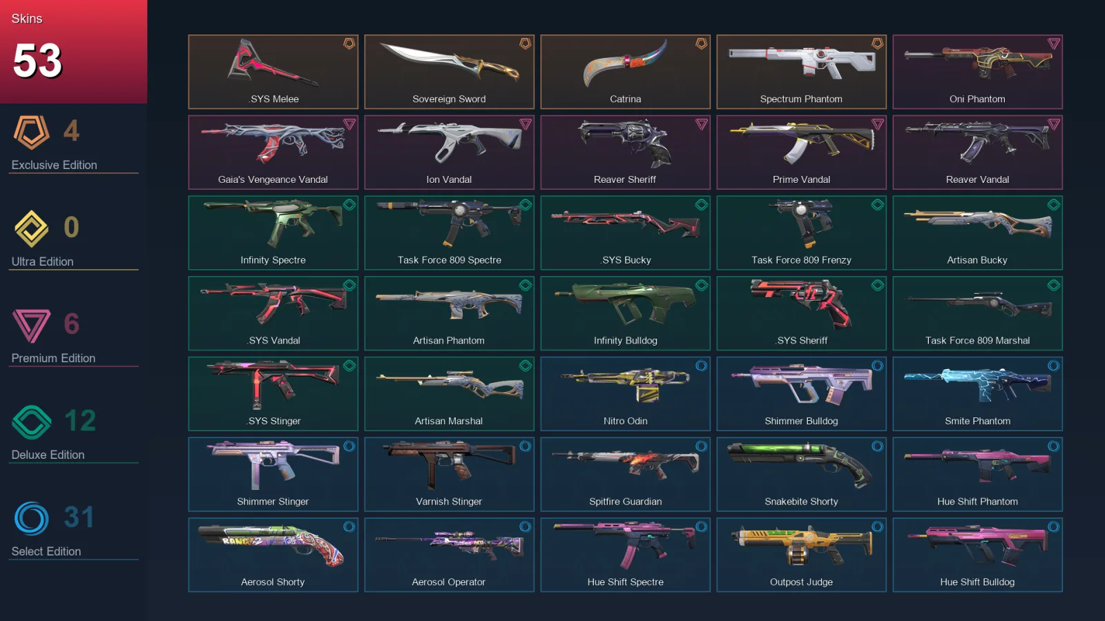 EU | .SYS Melee | Sovereign Sword | Catrina | Spectrum Phantom | 53 Skin | 22 Agent | 74 Buddy | Lv94