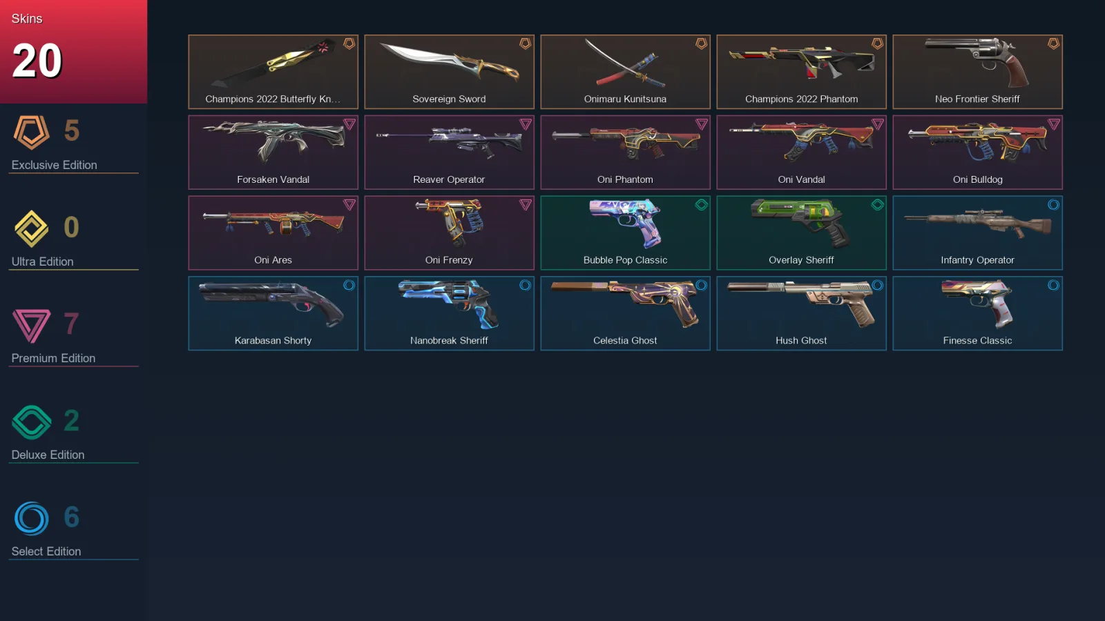 EU | Champions 2022 Butterfly Knife | Sovereign Sword | Onimaru Kunitsuna | Champions 2022 Phantom | 20 Skin | 28 Agent | 88 Buddy | Lv164