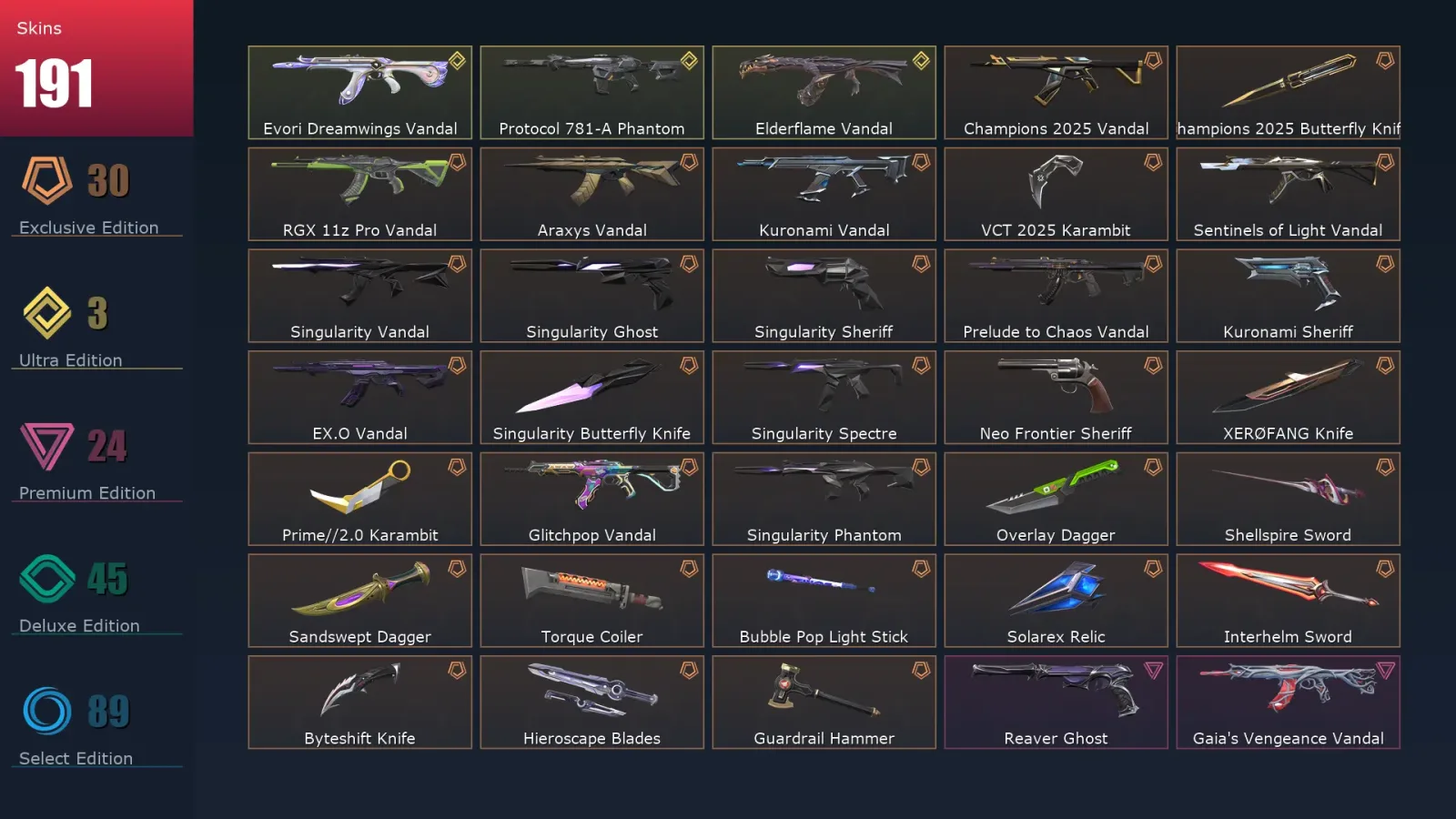 [Valorant] | EU | Level 251 | Gold 2 | 29 Agents | 191 Skins — Valorant account