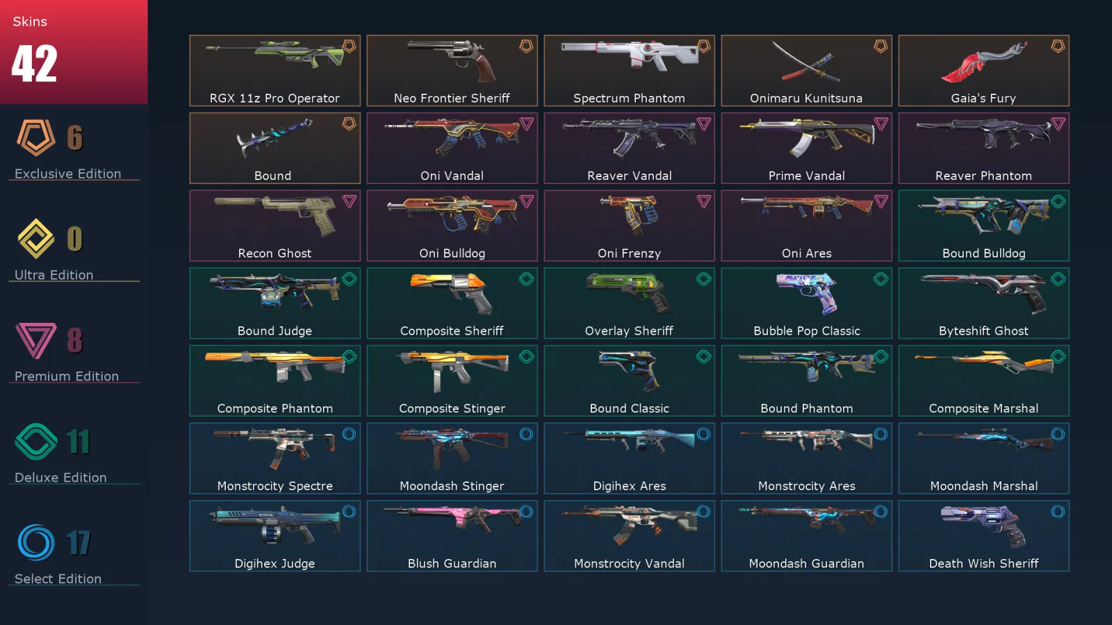 [Valorant] | EU | Level 192 | 27 Agents | 42 Skins