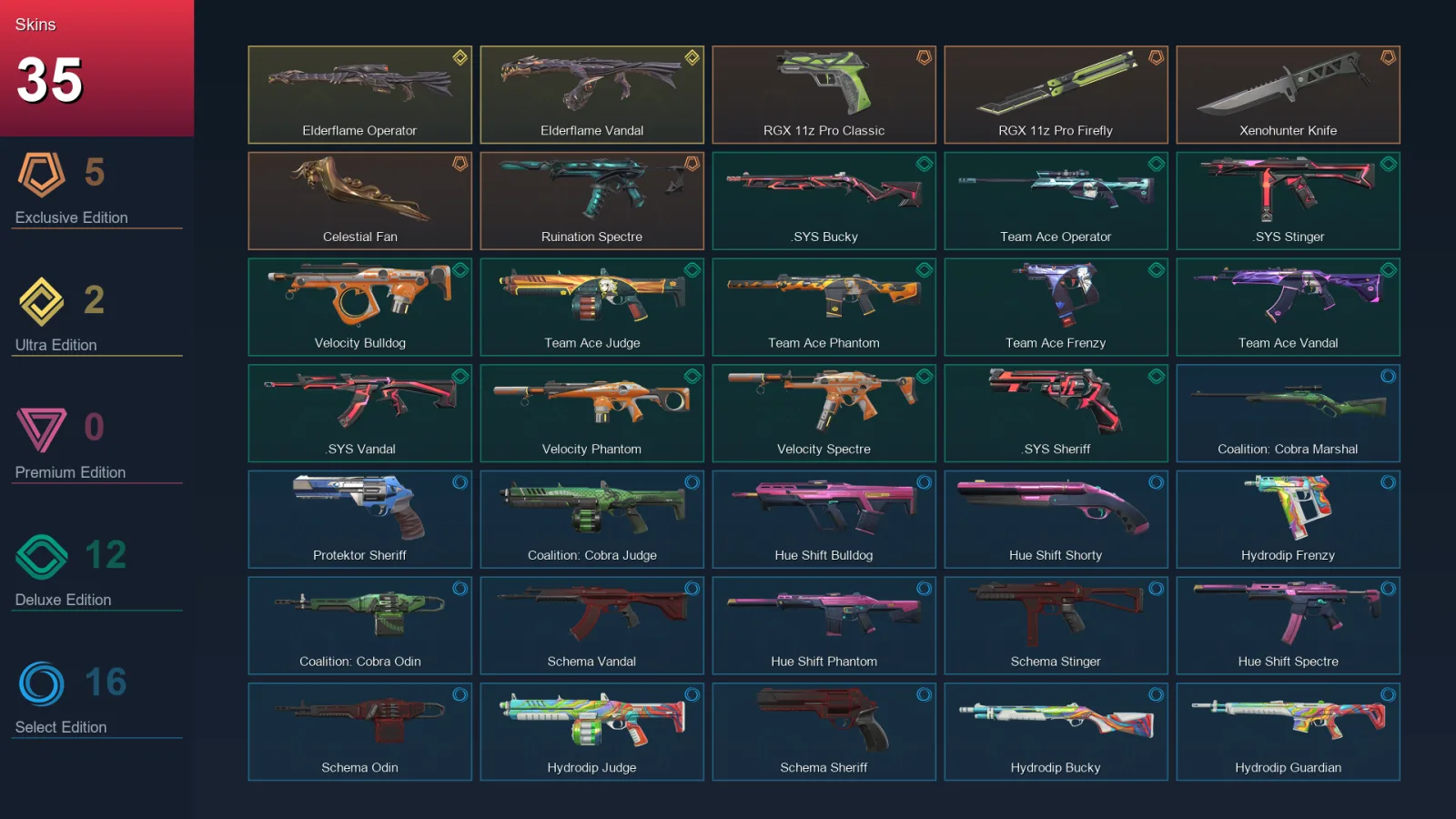 AP | Lv40 | Unranked | 35 Skin | 19 Agent | 30 Buddy — Hue Shift Shorty