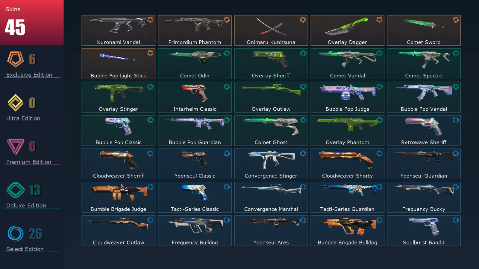 [Valorant] | EU | Level 116 | 29 Agents | 45 Skins