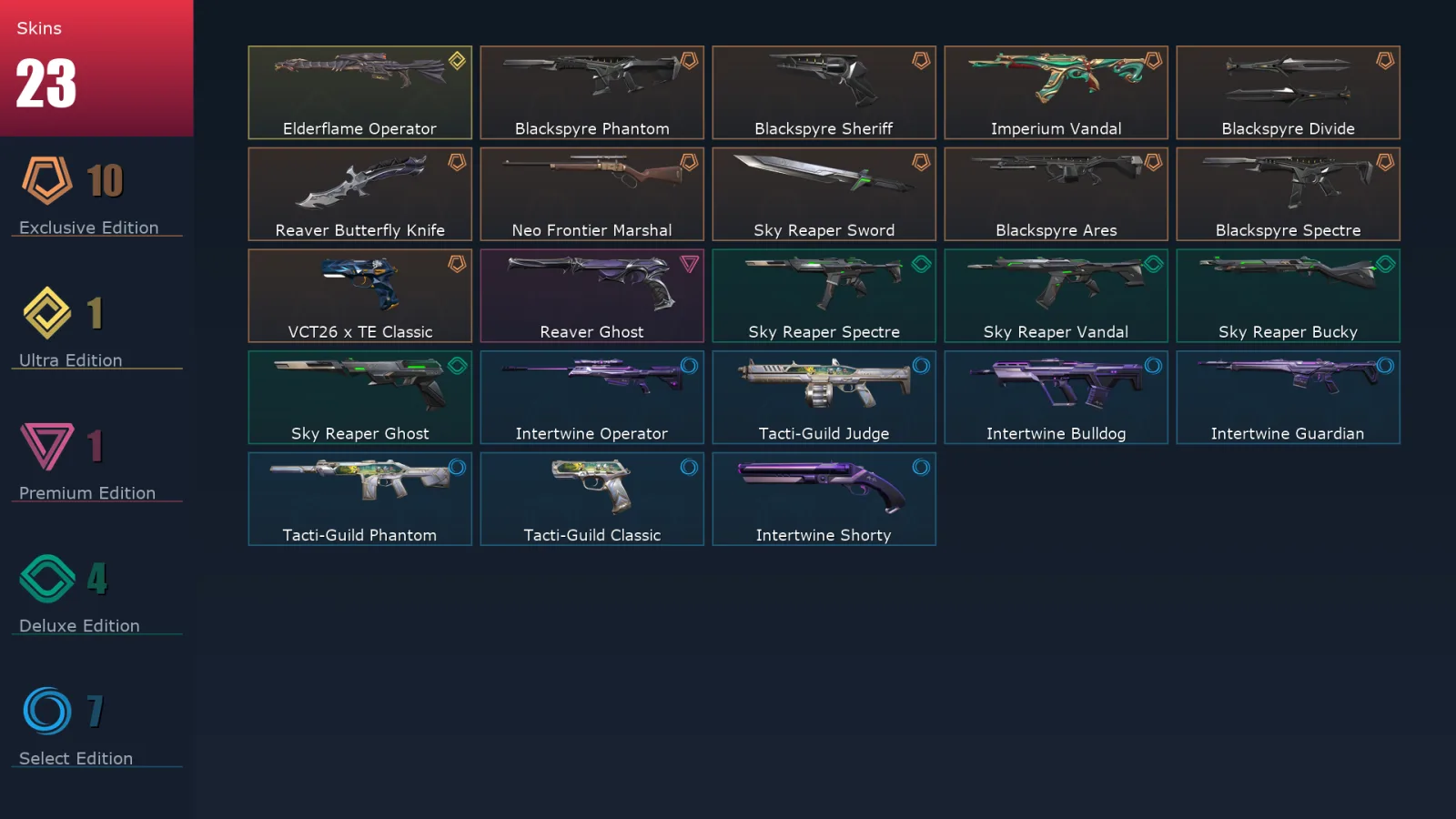 [Valorant] | EU | Level 27 | Platinum 1 | 10 Agents | 23 Skins