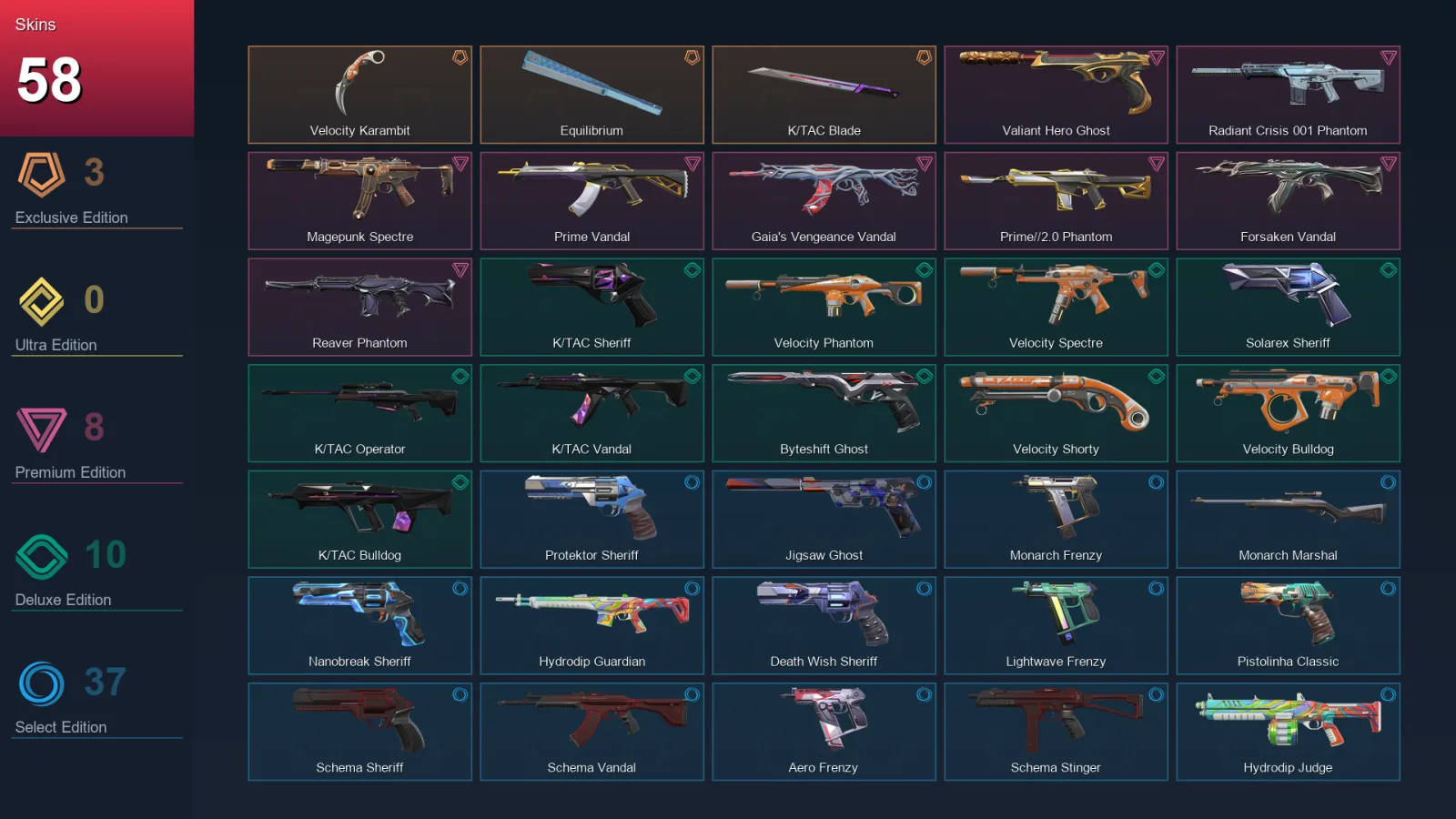 AP | Lv343 | Unranked | 58 Skin | 28 Agent | 132 Buddy