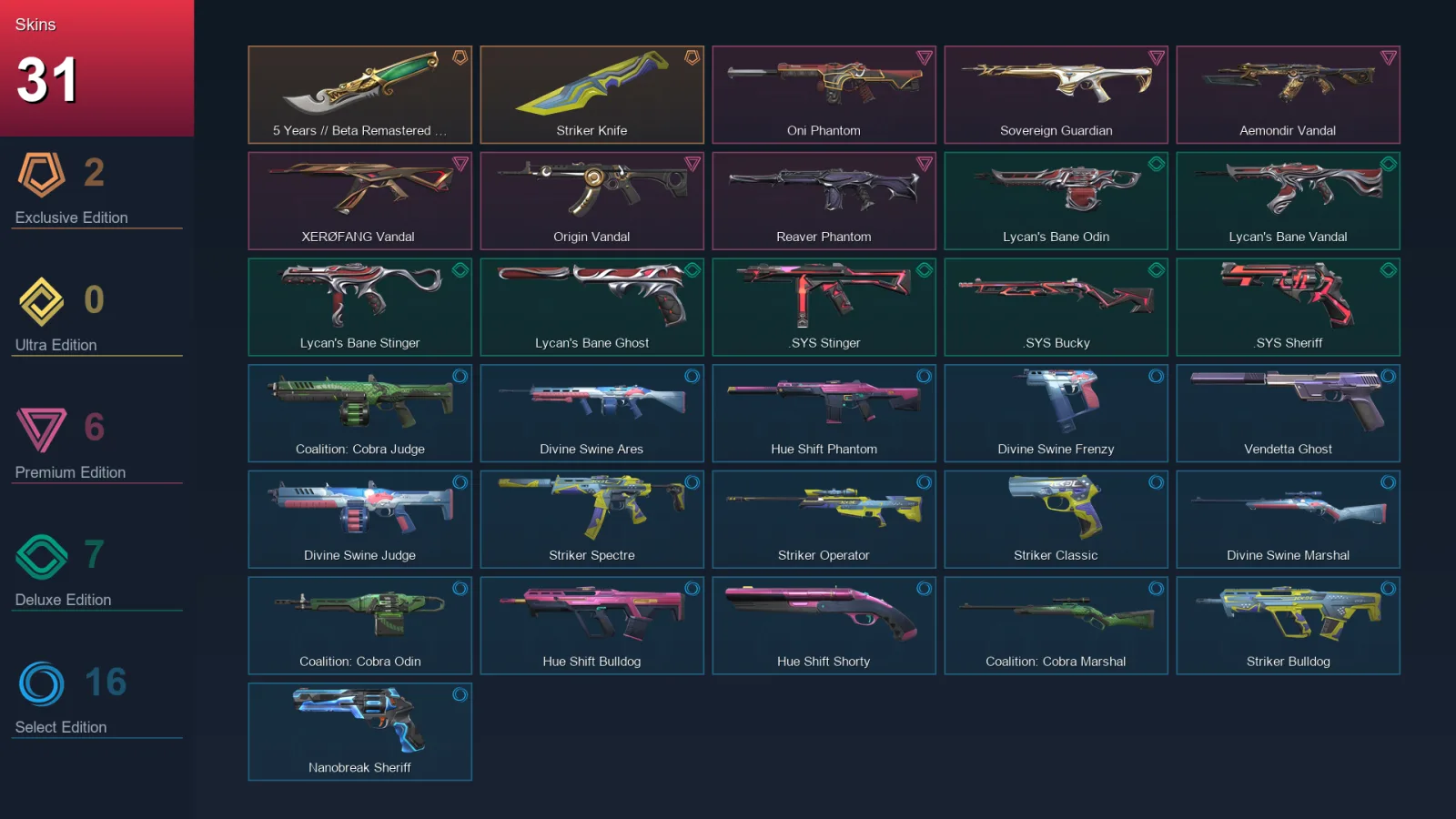 EU | Lv137 | Unranked | 31 Skin | 29 Agent | 74 Buddy