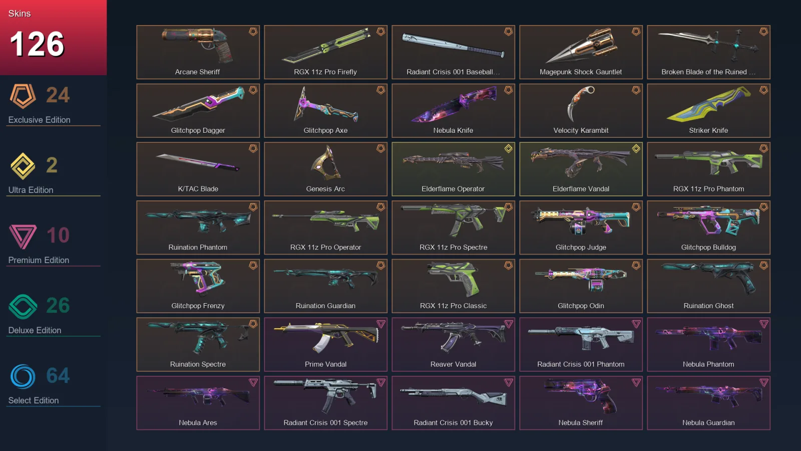 BR | Lv163 | Unranked | 126 Skin | 26 Agent | 120 Buddy — Radiant Crisis 001 Spectre