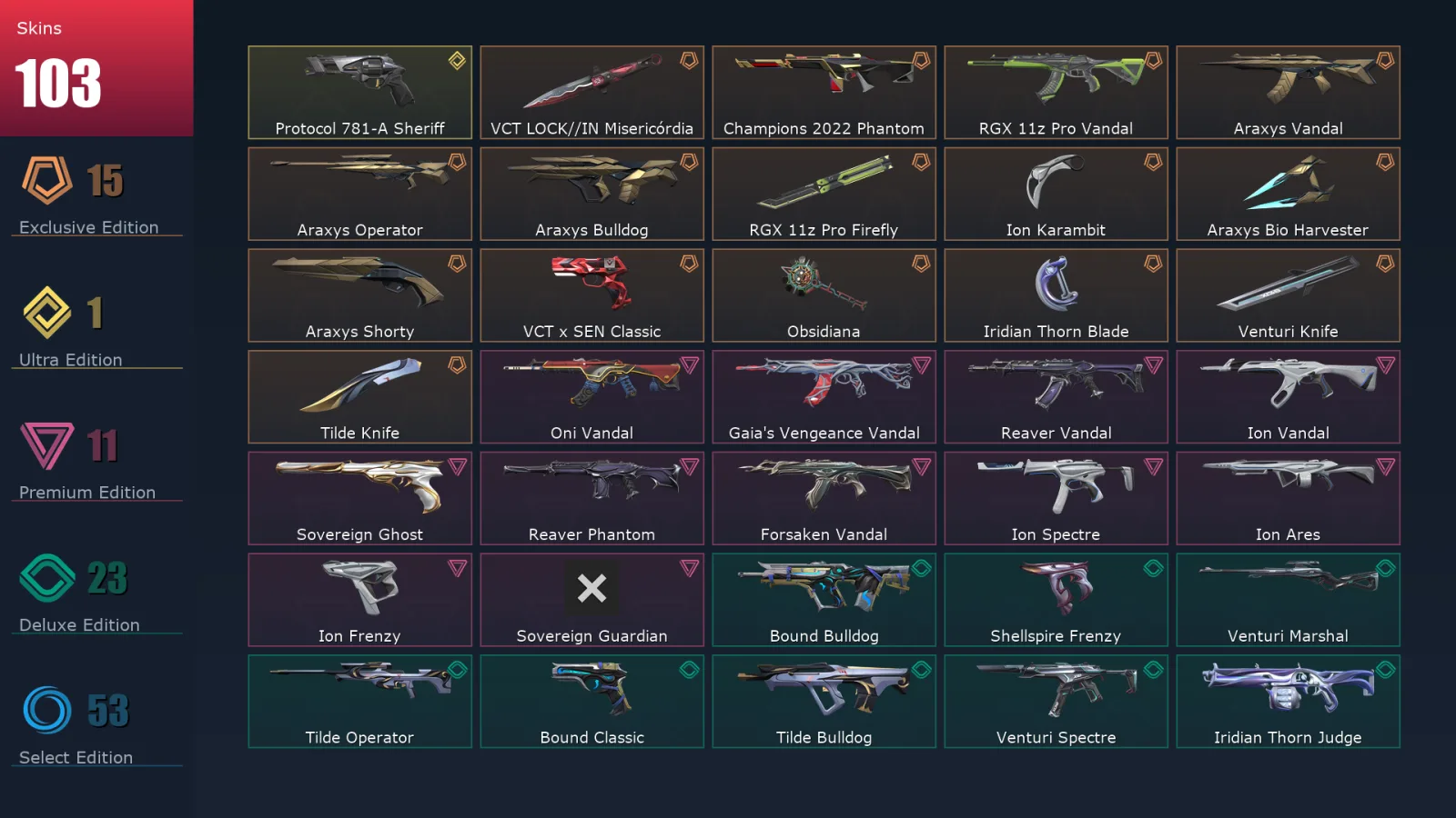 [Valorant] | EU | Level 211 | 23 Agents | 103 Skins