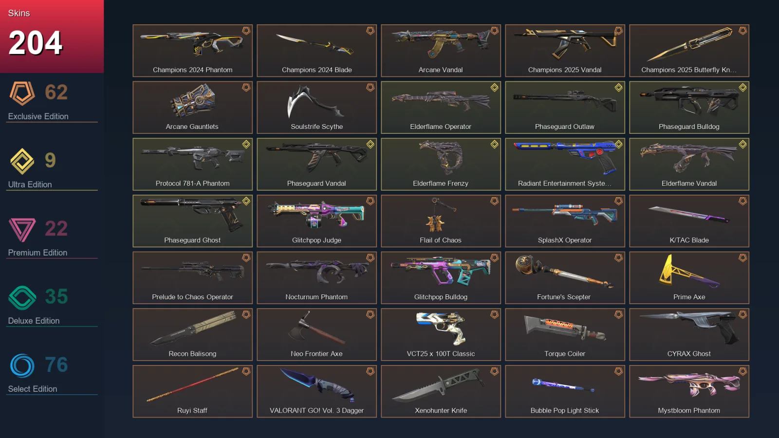 EU | Lv99 | Unranked | 204 Skin | 27 Agent | 127 Buddy — Valorant account