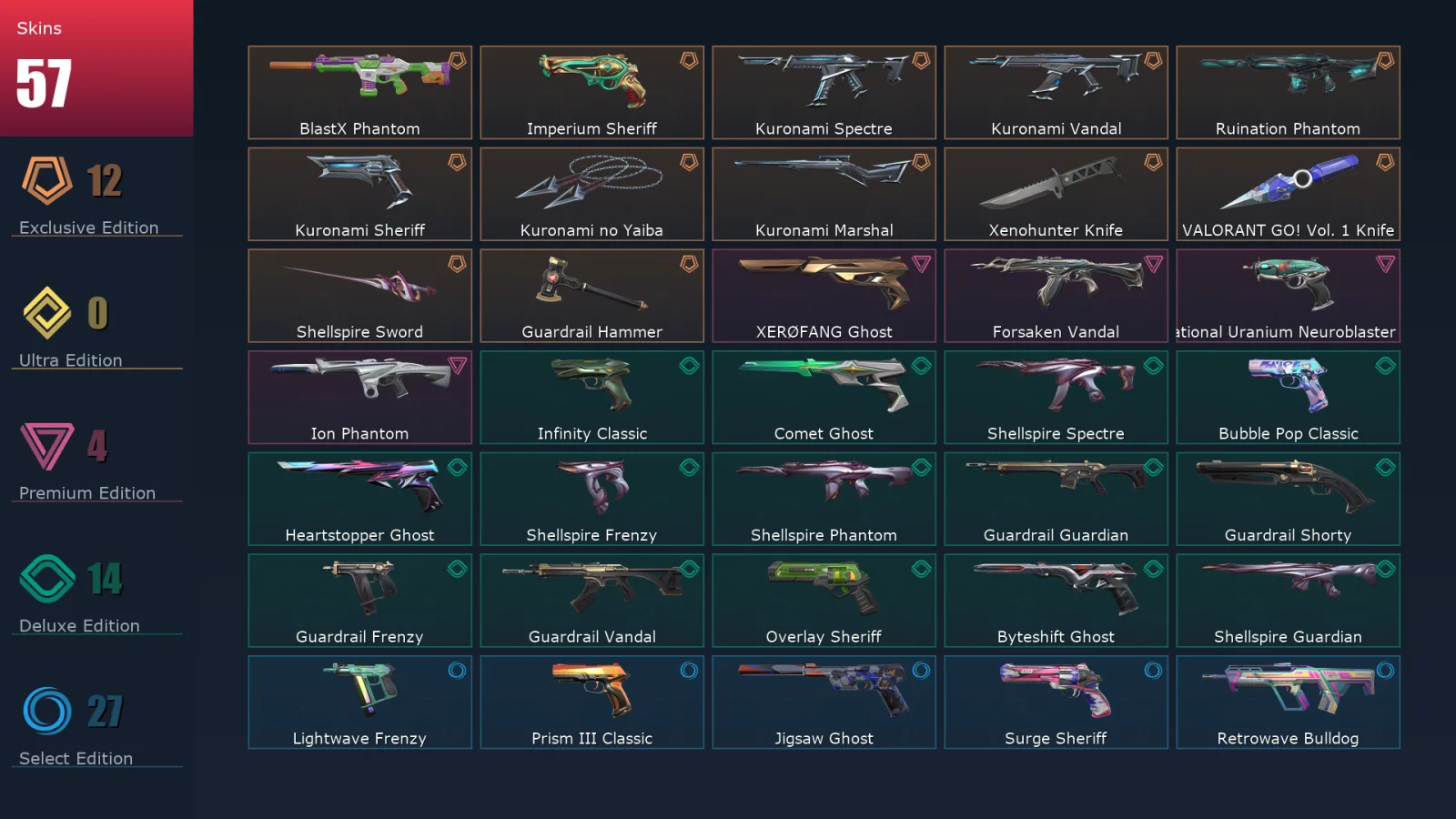 [Valorant] | EU | Level 397 | 27 Agents | 57 Skins