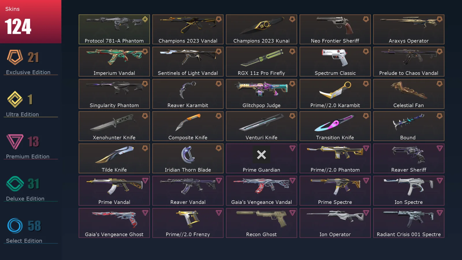 [Valorant] | EU | Level 227 | 28 Agents | 124 Skins