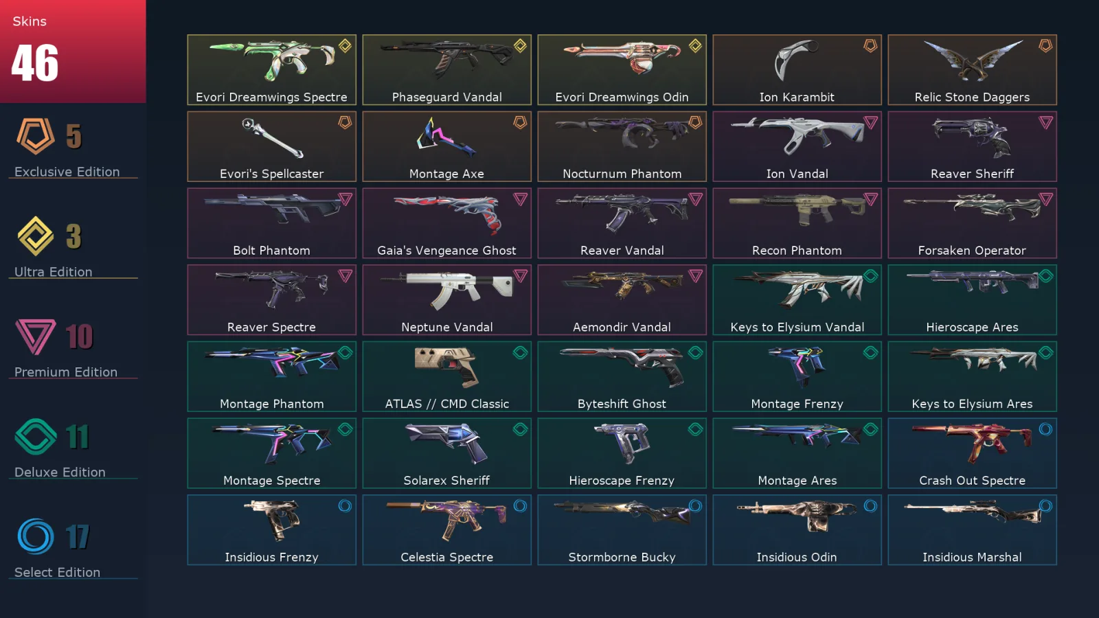 [Valorant] | EU | Level 84 | 21 Agents | 46 Skins
