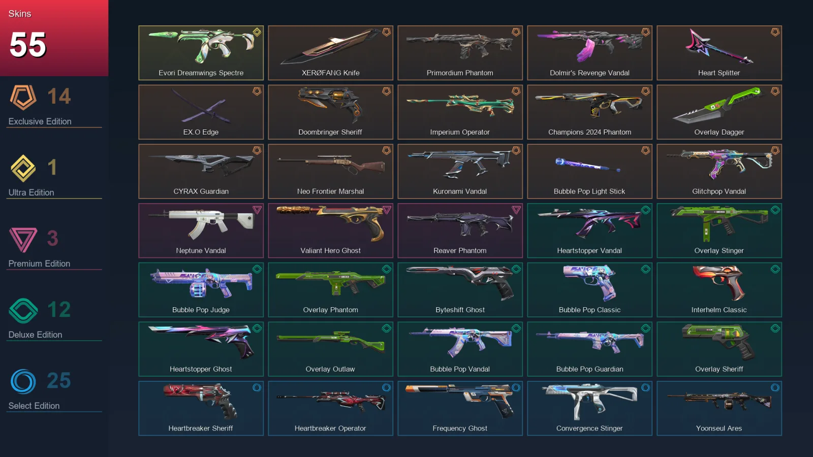 EU | Lv144 | Unranked | 55 Skin | 28 Agent | 81 Buddy