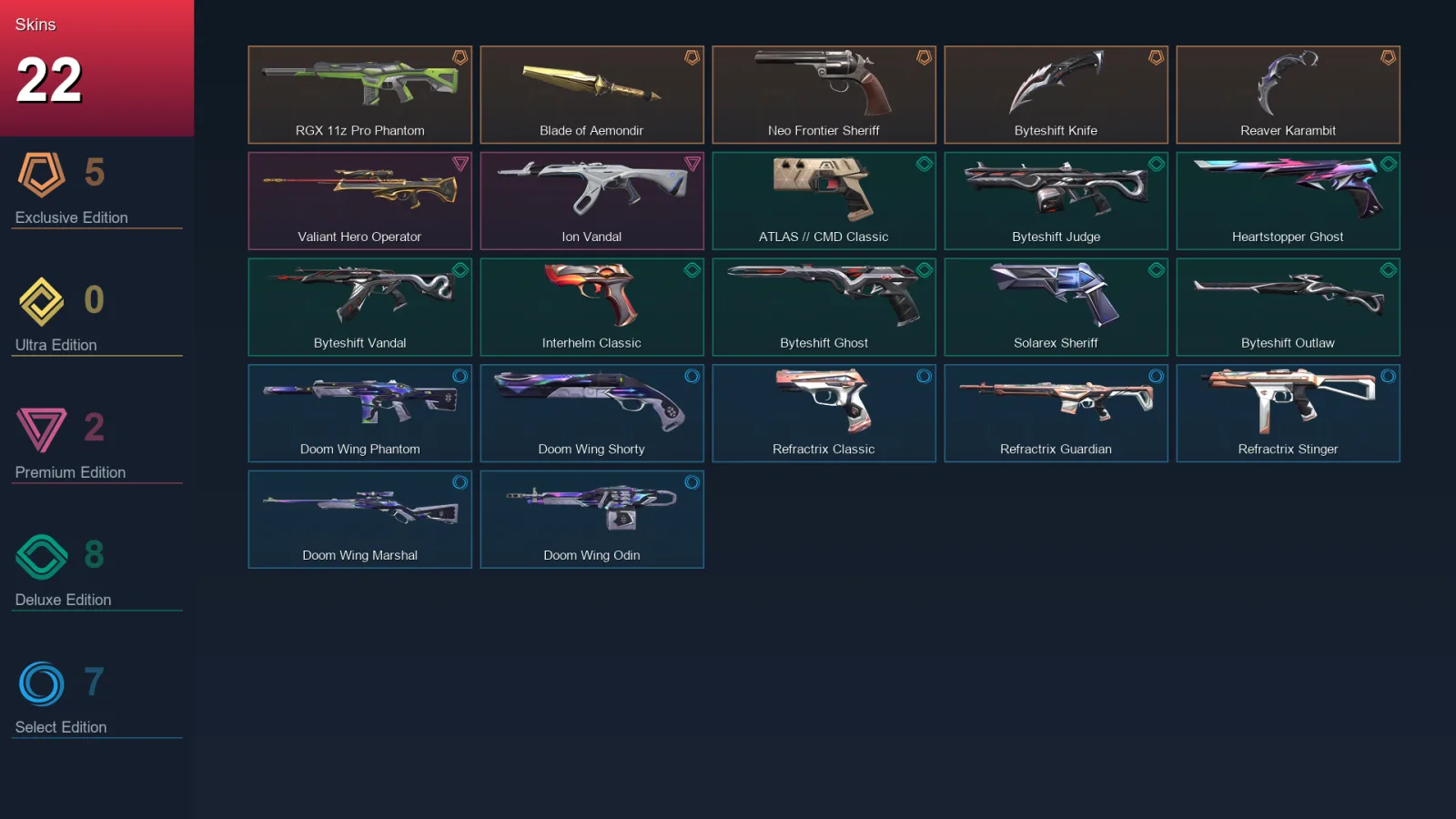 AP | Lv117 | Unranked | 22 Skin | 28 Agent | 49 Buddy — Byteshift Judge