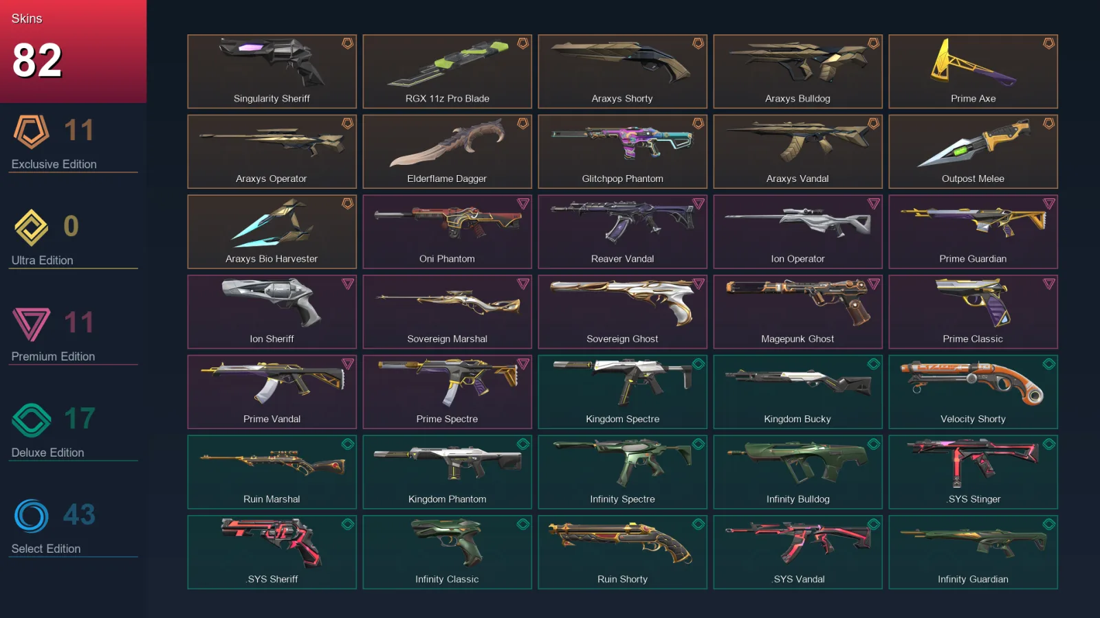 AP | Lv217 | Unranked | 82 Skin | 26 Agent | 115 Buddy