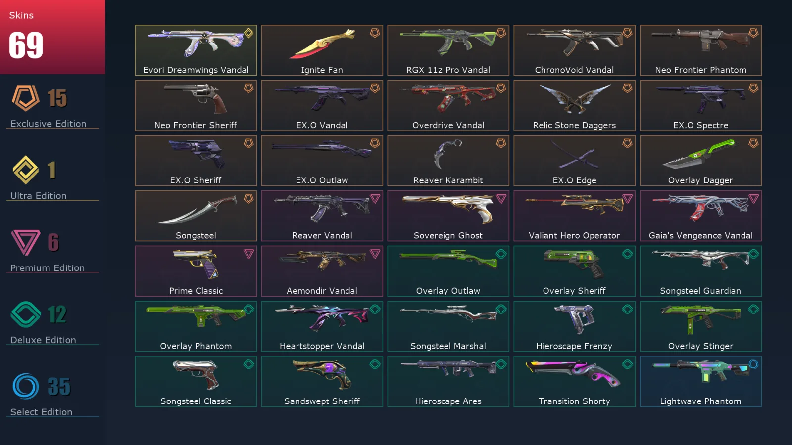 [Valorant] | EU | Level 198 | 29 Agents | 69 Skins