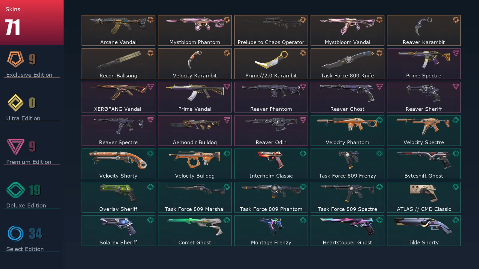 [Valorant] | EU | Level 500 | 29 Agents | 71 Skins