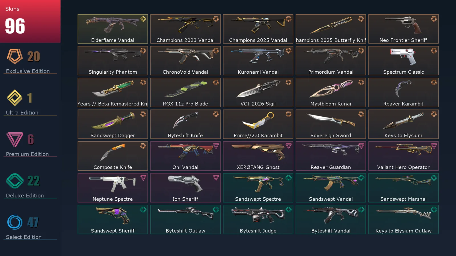 [Valorant] | EU | Level 415 | Gold 1 | 29 Agents | 97 Skins