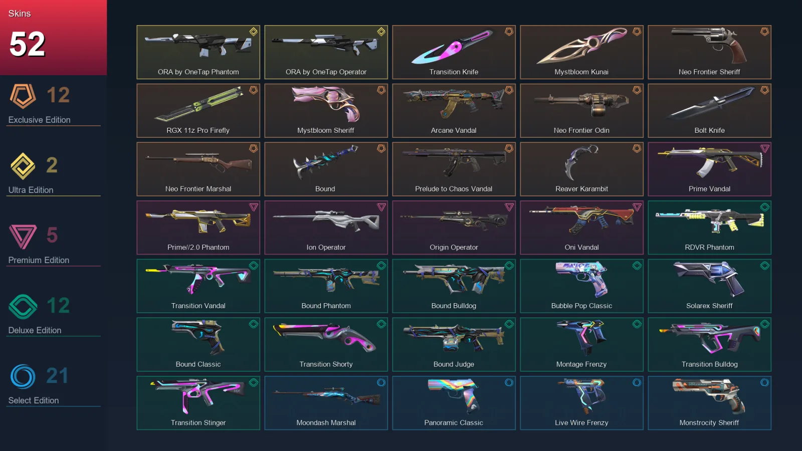 EU | Lv281 | Unranked | 52 Skin | 28 Agent | 83 Buddy