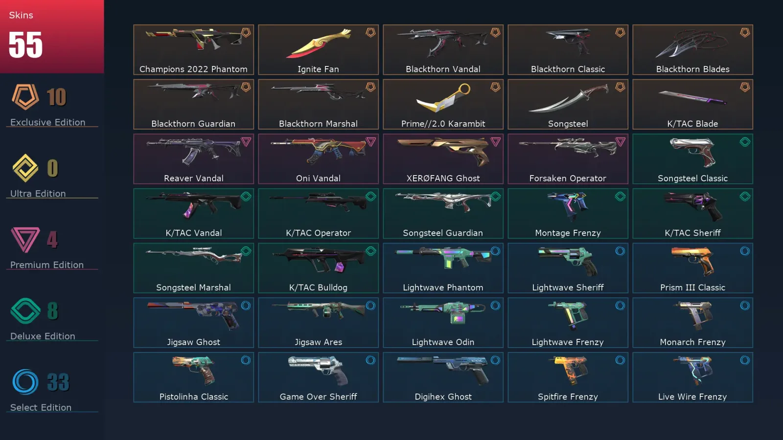 [Valorant] | EU | Level 283 | Platinum 3 | 29 Agents | 55 Skins — Valorant account
