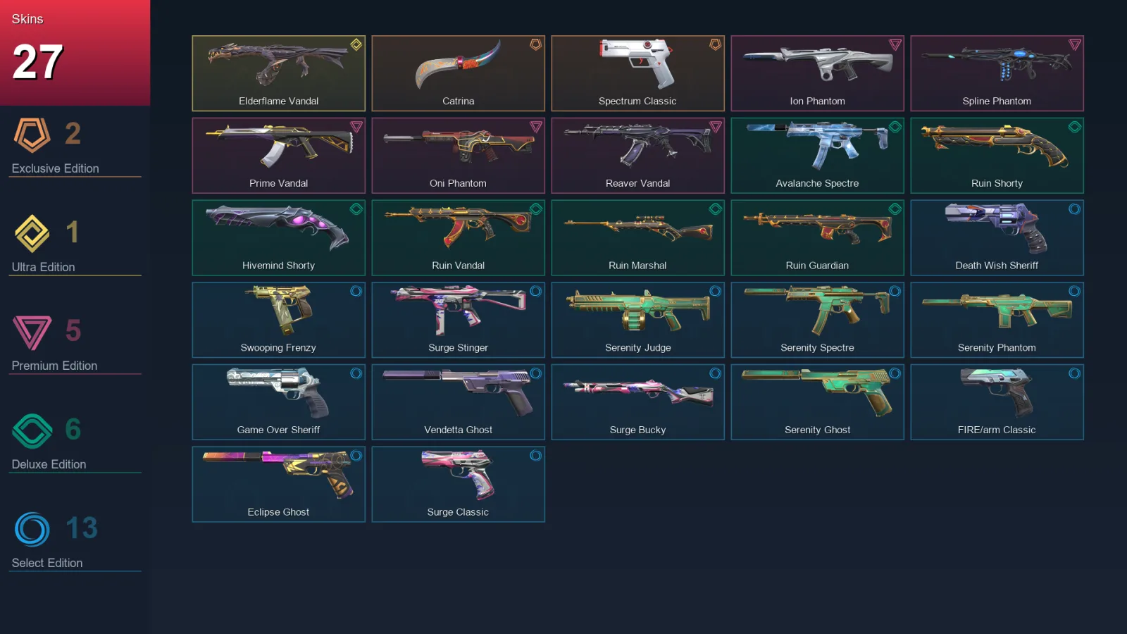 NA | Lv137 | Unranked | 27 Skin | 21 Agent | 59 Buddy