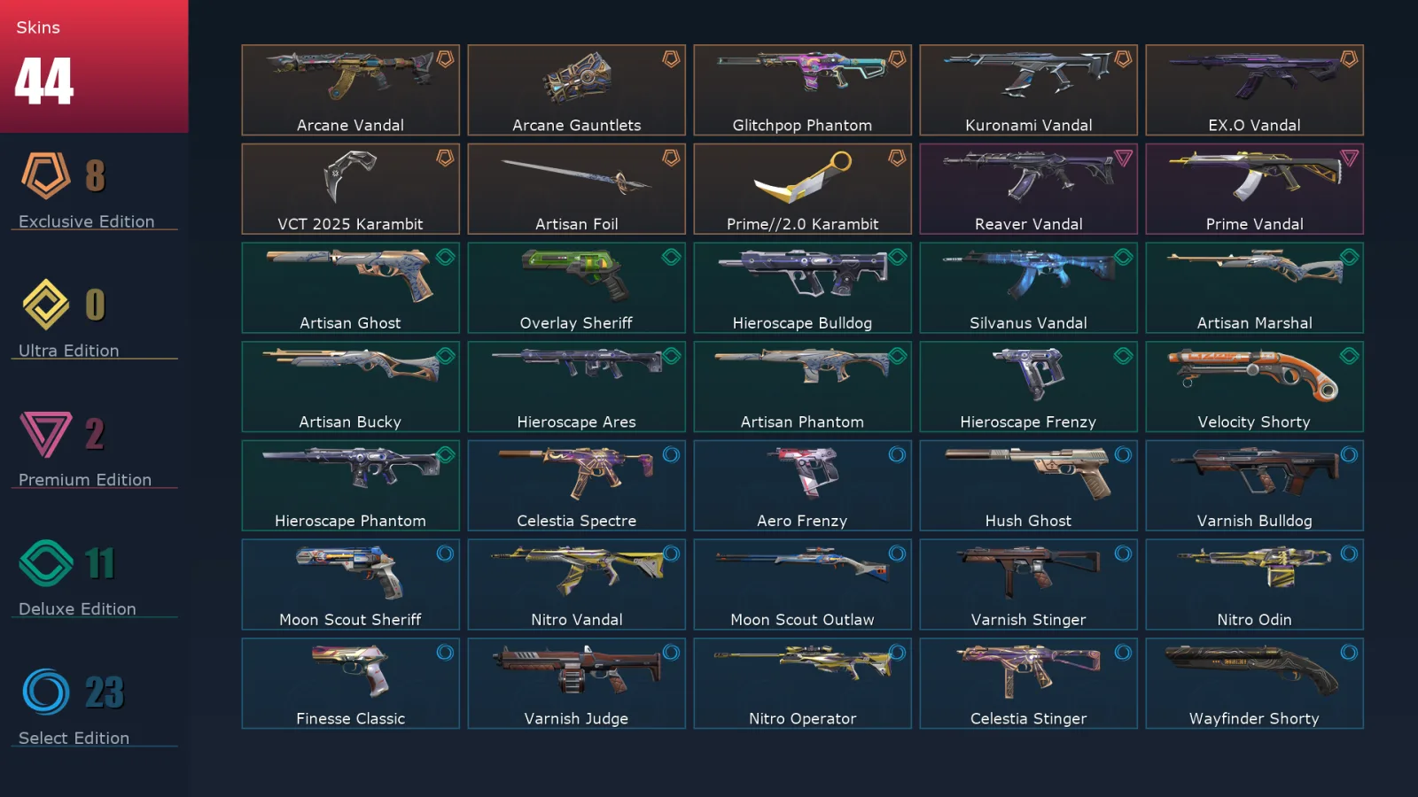 [Valorant] | EU | Level 181 | 28 Agents | 44 Skins
