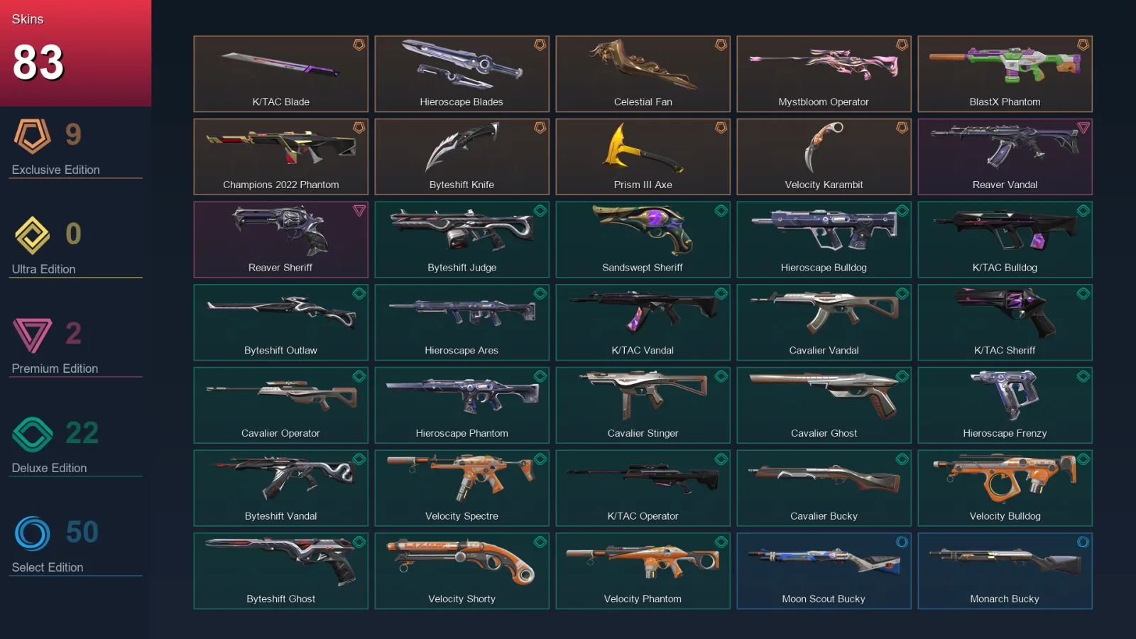 EU | Lv259 | Unranked | 83 Skin | 28 Agent | 132 Buddy — Unranked / Smurf Valorant