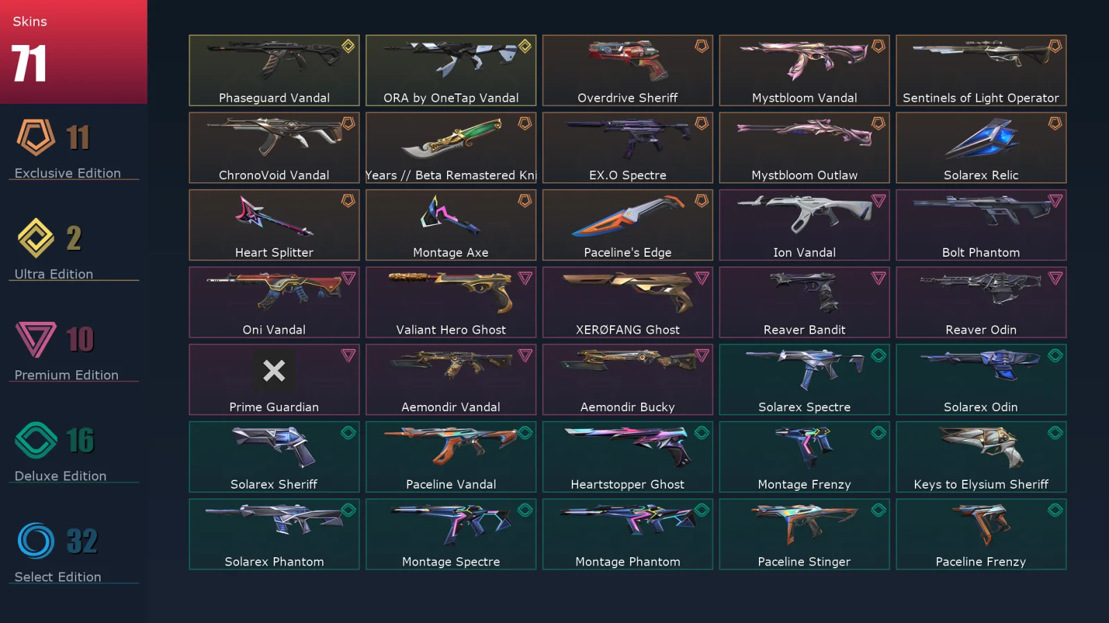 [Valorant] | EU | Level 145 | Silver 3 | 29 Agents | 71 Skins