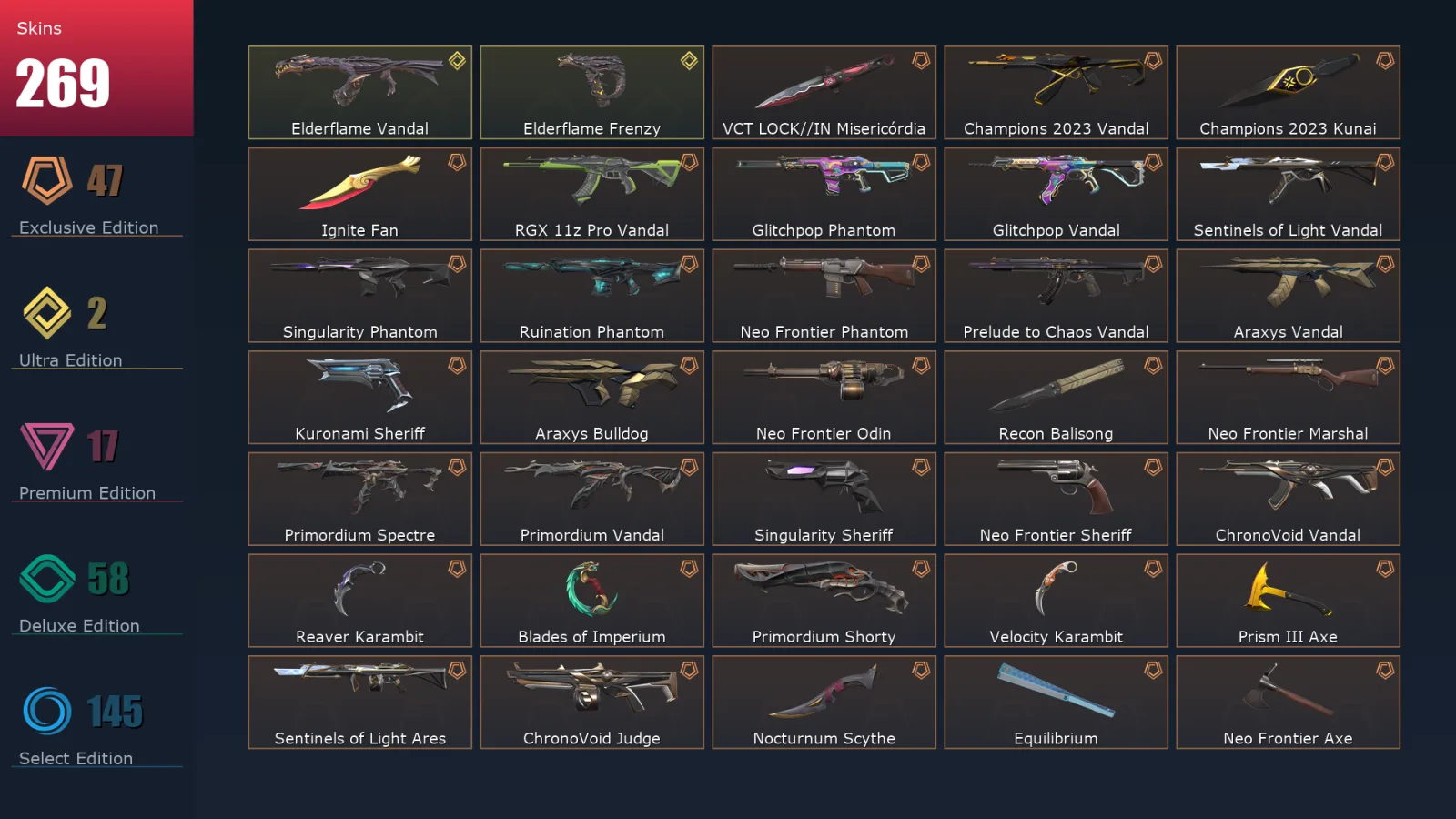 [Valorant] | EU | Level 500 | 26 Agents | 269 Skins
