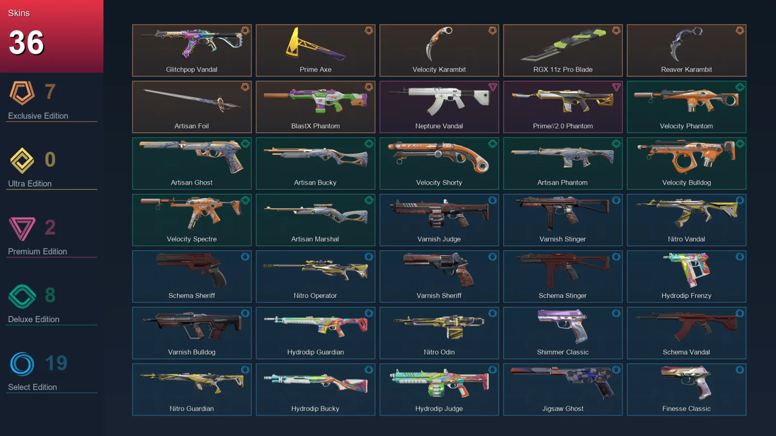 NA | Lv109 | Unranked | 36 Skin | 20 Agent | 57 Buddy — Unranked / Smurf Valorant