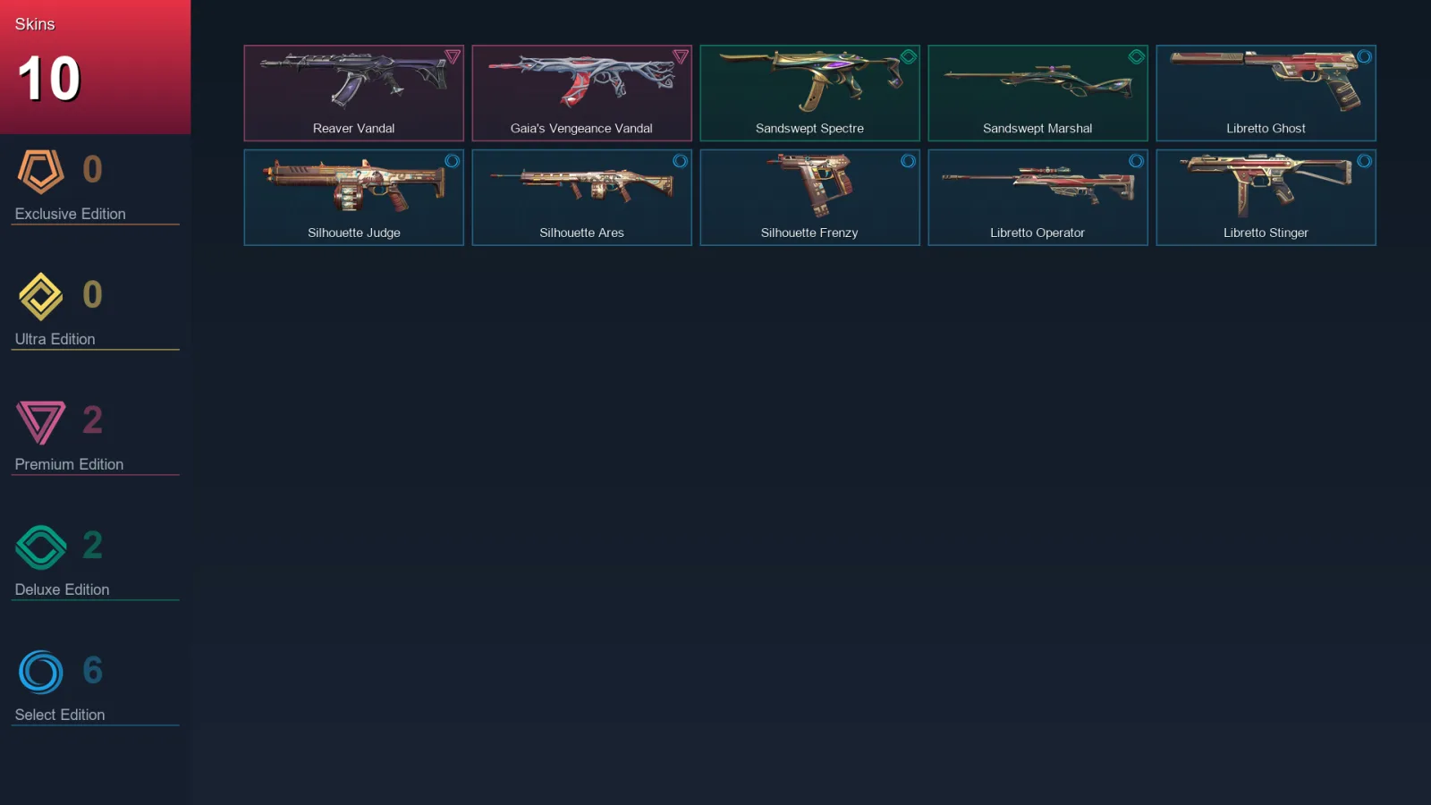 EU | Lv48 | Unranked | 10 Skin | 13 Agent | 28 Buddy — Silhouette Frenzy