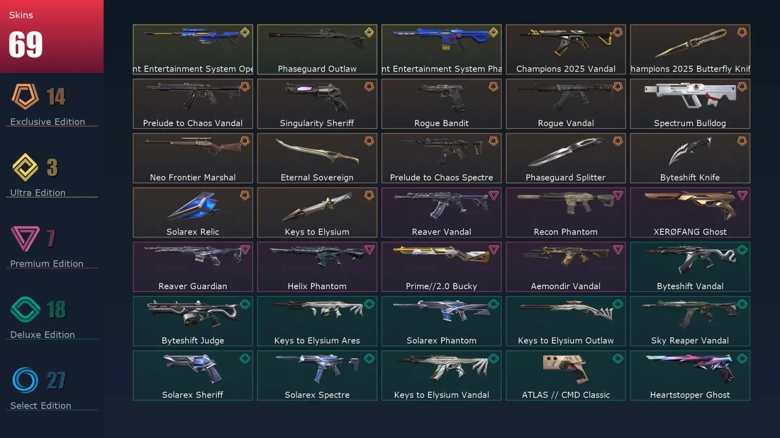 [Valorant] | EU | Level 137 | Diamond 2 | 29 Agents | 69 Skins — Helix Phantom