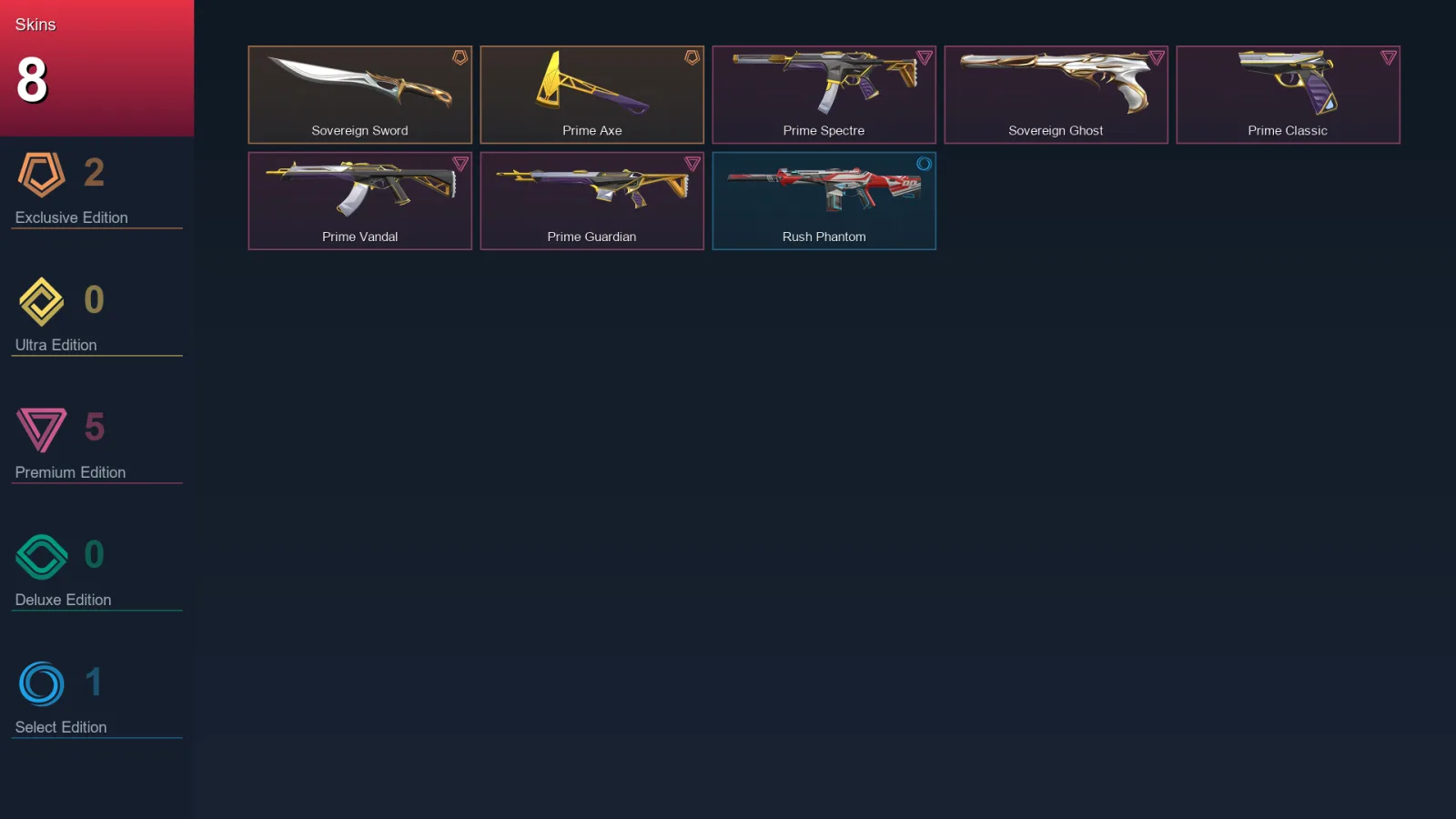 EU | Lv45 | Unranked | 8 Skin | 17 Agent | 27 Buddy