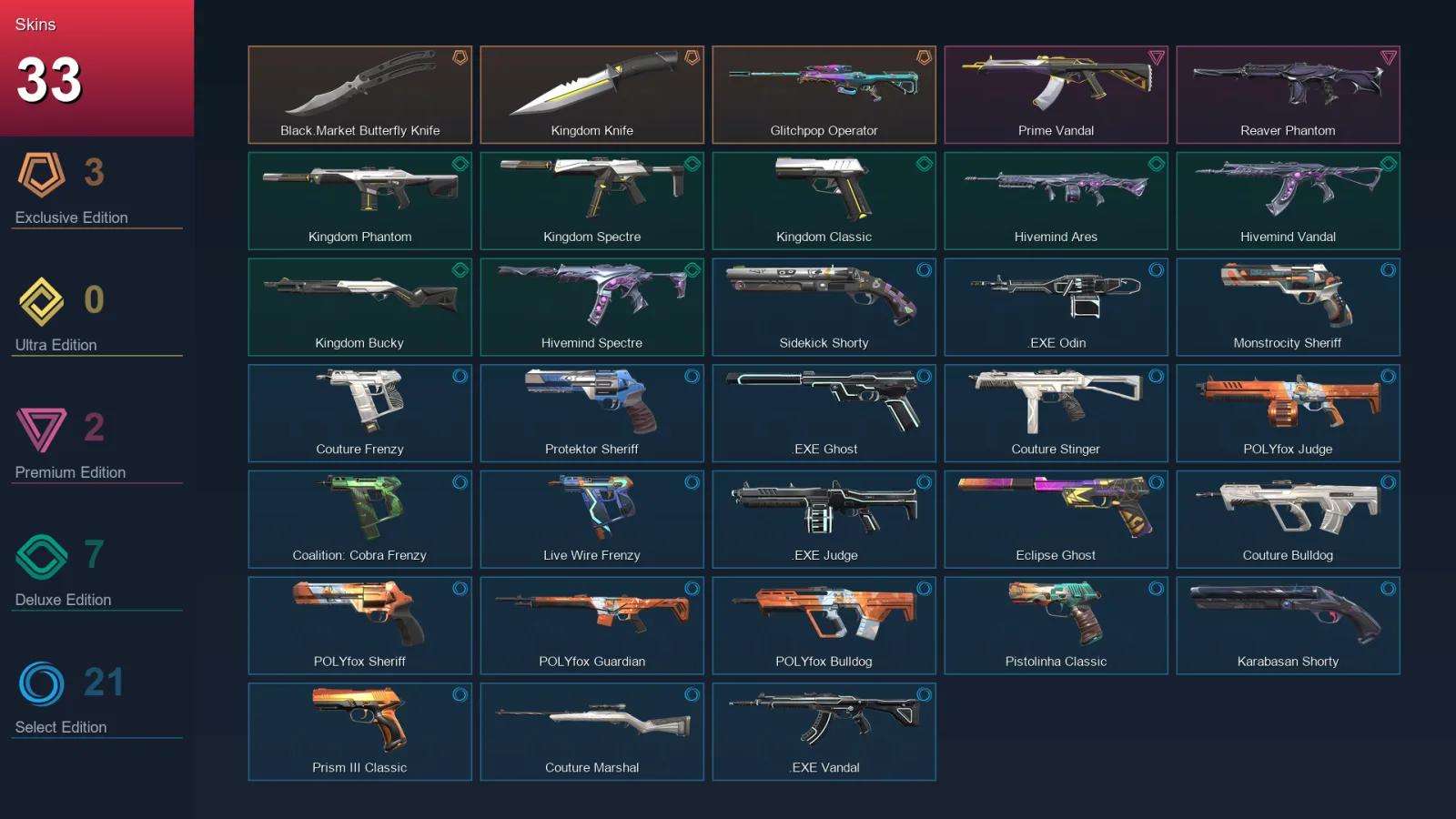 EU | Lv167 | Unranked | 33 Skin | 23 Agent | 71 Buddy