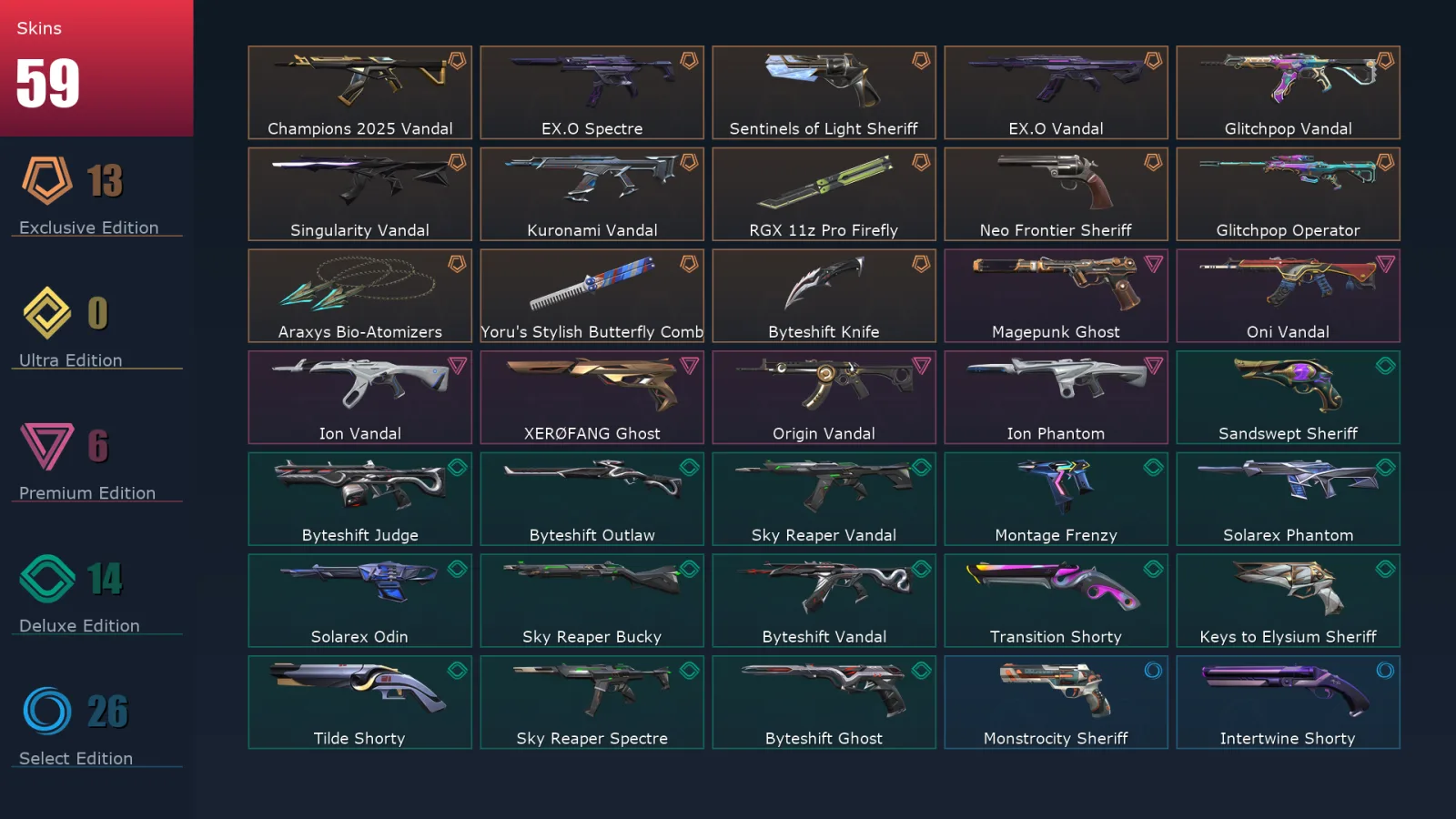 [Valorant] | EU | Level 253 | 29 Agents | 61 Skins