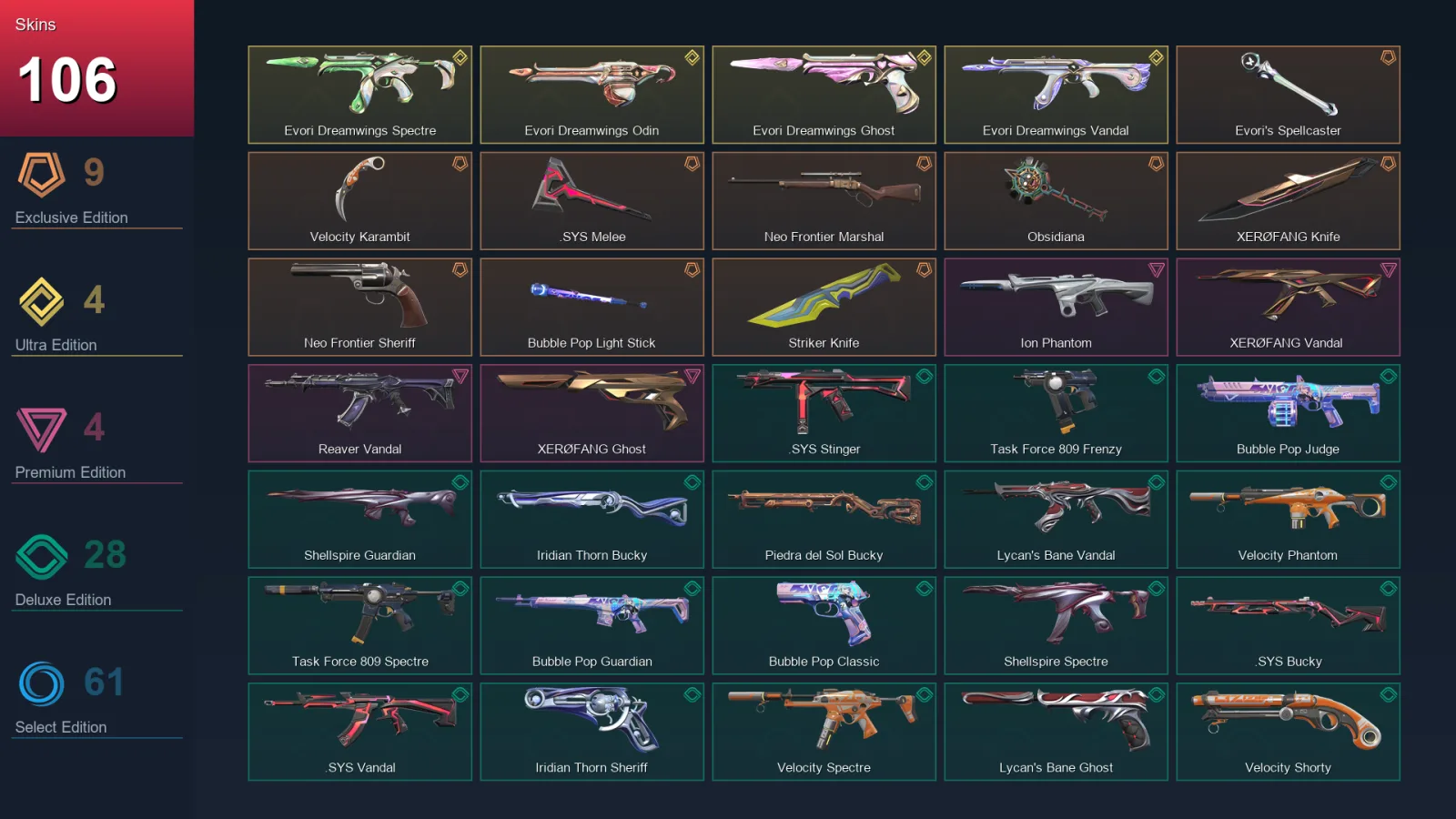 NA | Lv149 | Unranked | 106 Skin | 26 Agent | 102 Buddy