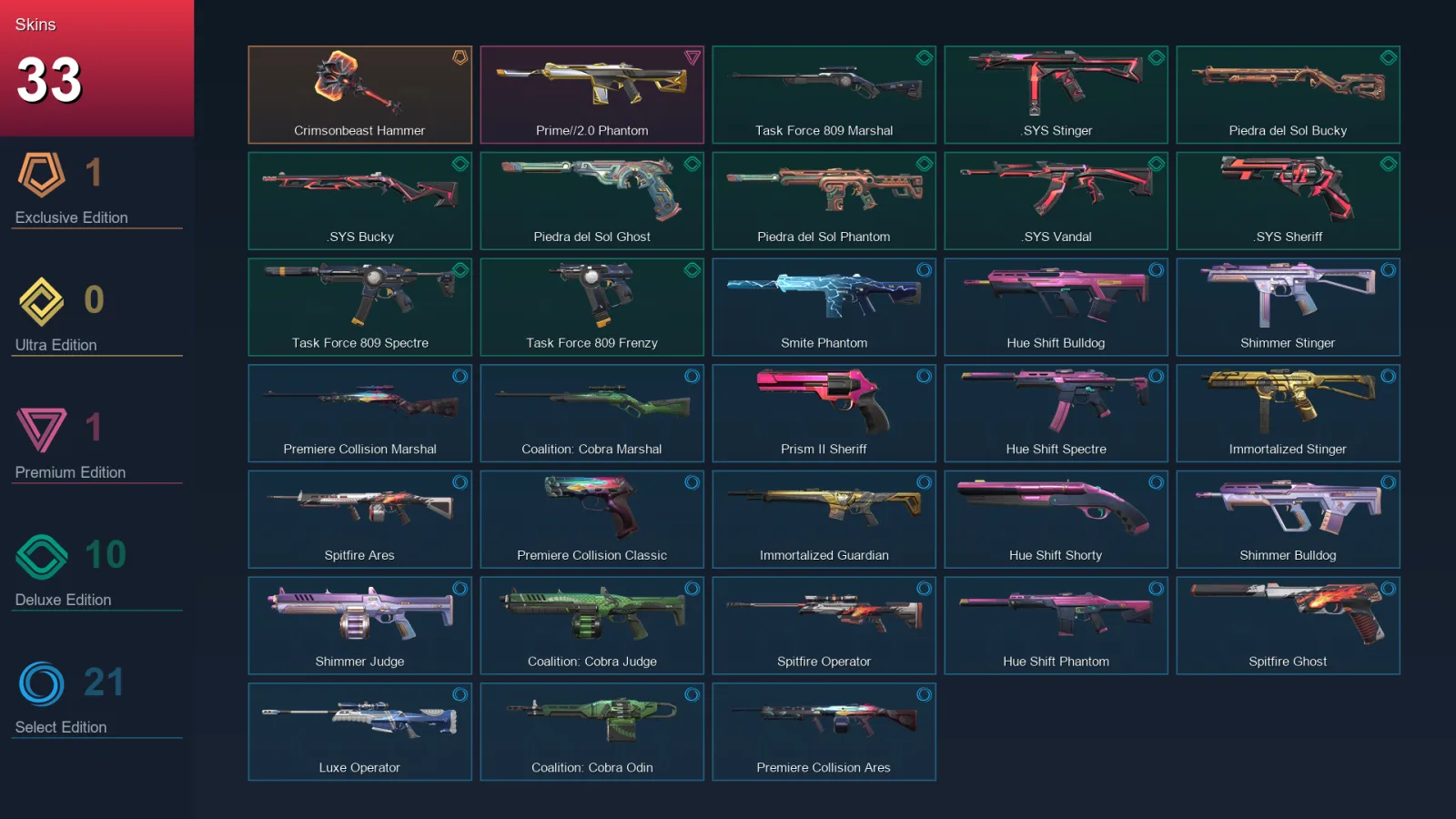 EU | Lv55 | Unranked | 33 Skin | 13 Agent | 35 Buddy