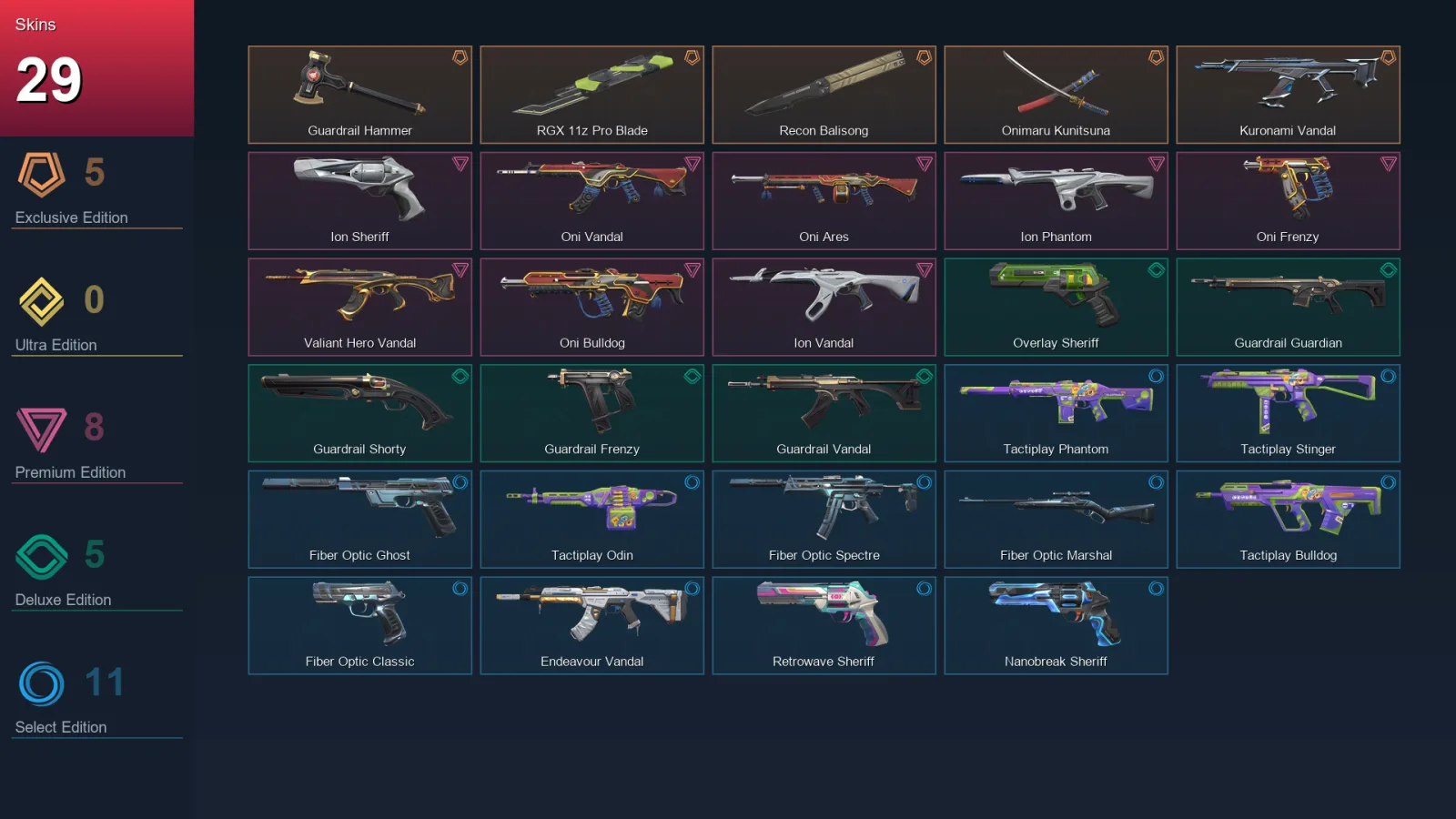 AP | Lv148 | Unranked | 29 Skin | 27 Agent | 88 Buddy