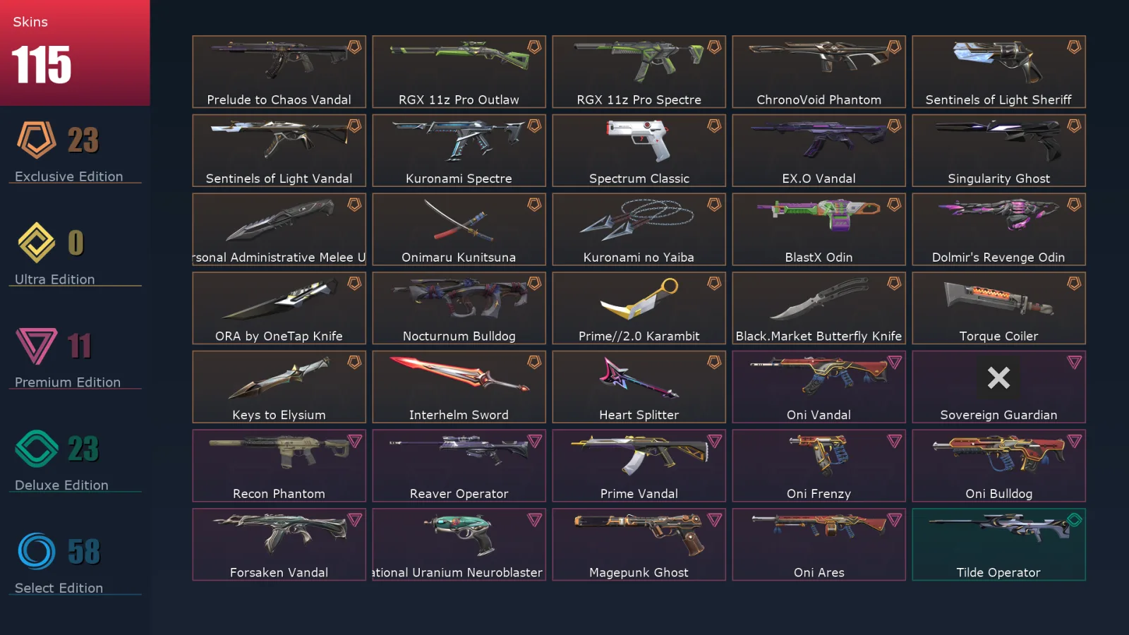 [Valorant] | EU | Level 140 | 29 Agents | 115 Skins