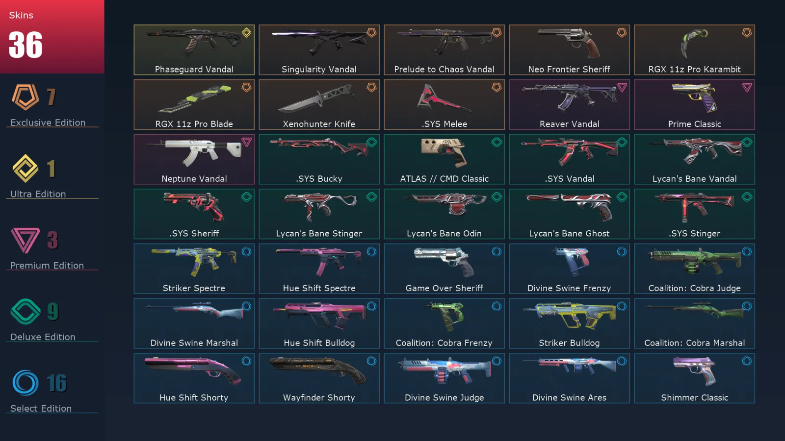 [Valorant] | EU | Level 142 | 28 Agents | 36 Skins
