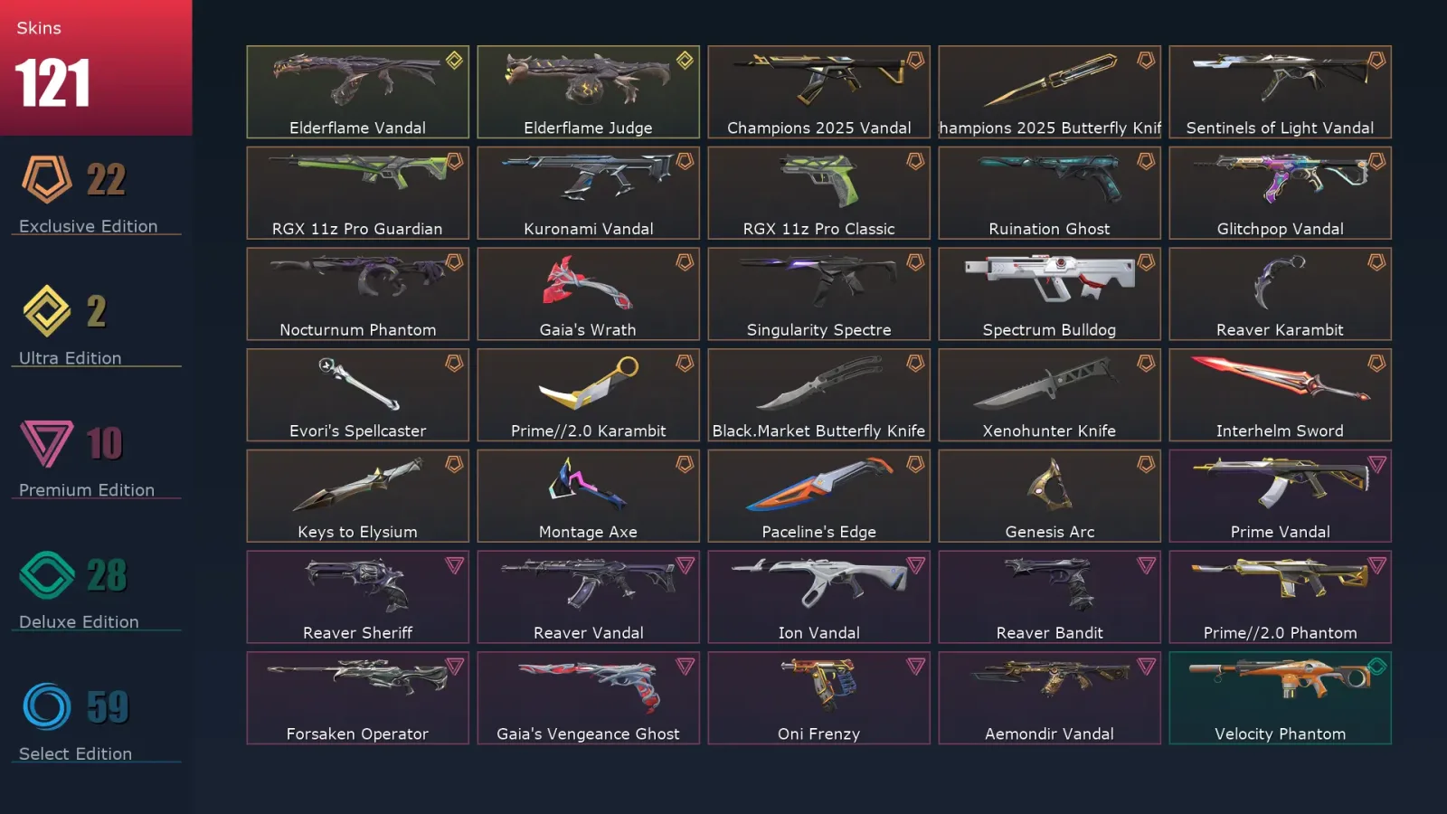 [Valorant] | EU | Level 221 | 29 Agents | 121 Skins