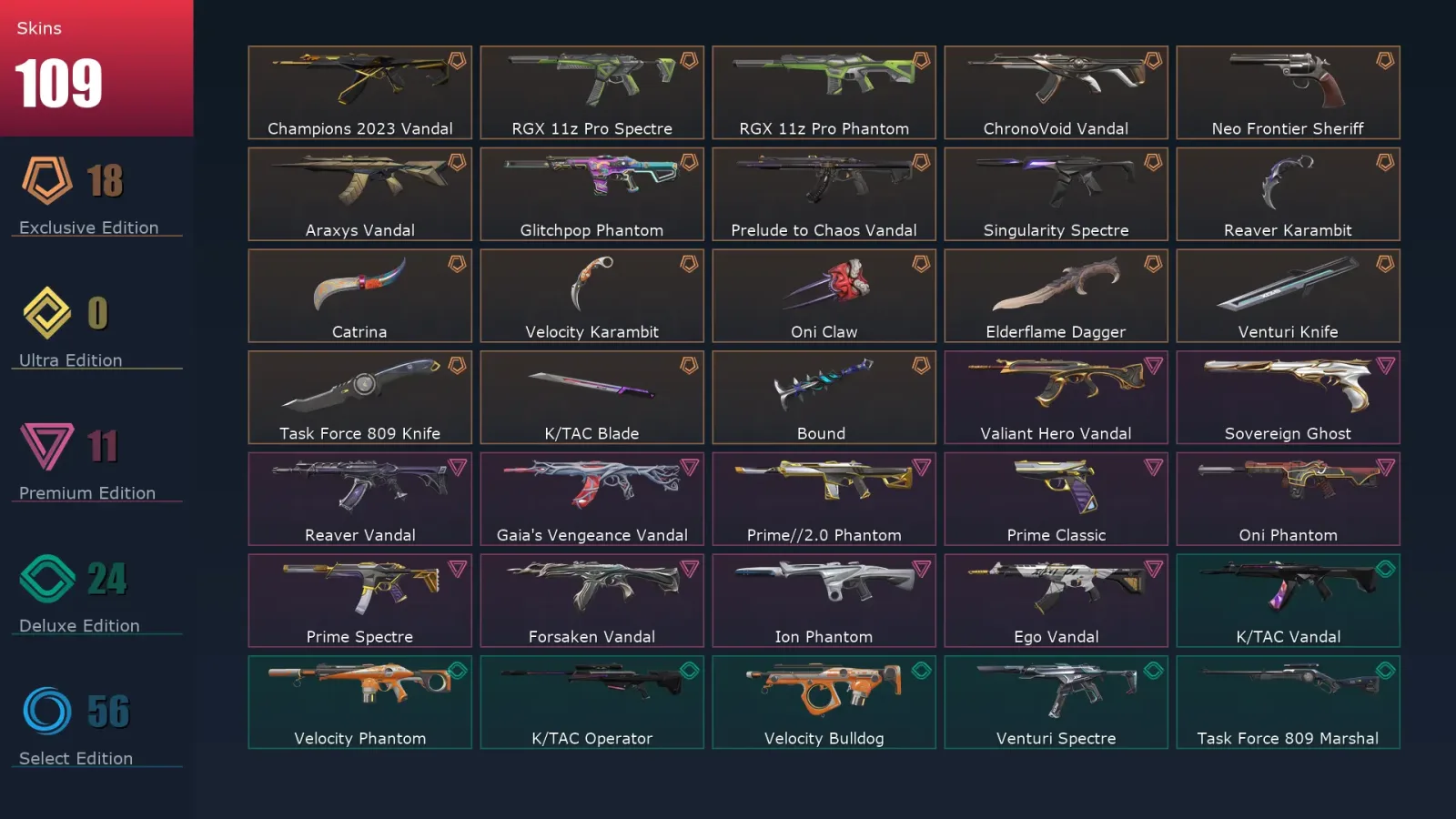 [Valorant] | EU | Level 298 | Gold 2 | 28 Agents | 109 Skins