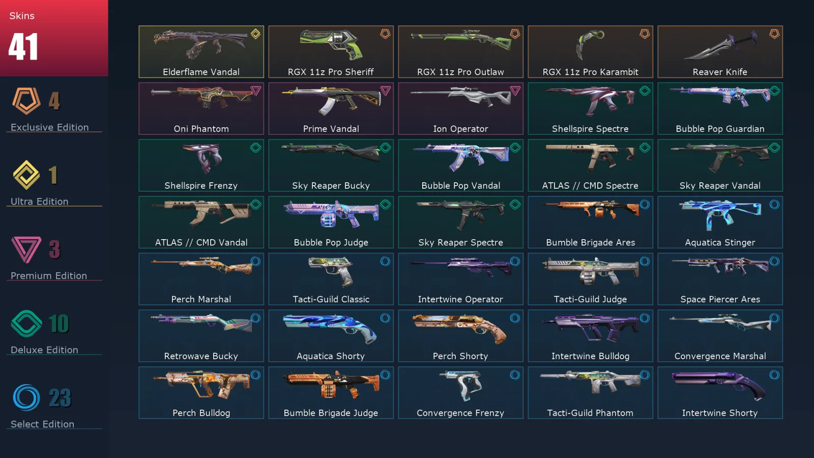 [Valorant] | EU | Level 43 | Gold 3 | 15 Agents | 41 Skins