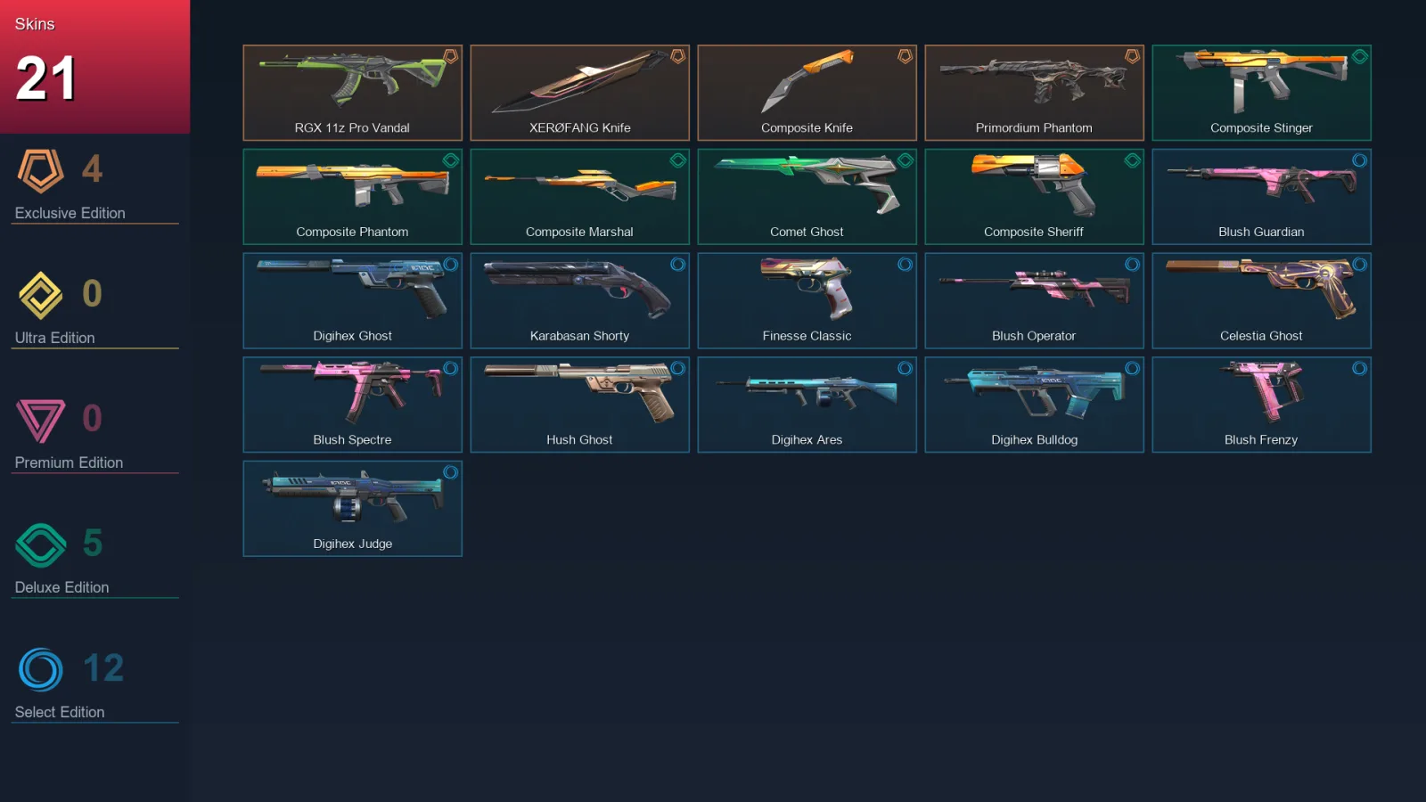 AP | RGX 11z Pro Vandal | XERØFANG Knife | Composite Knife | Primordium Phantom | 21 Skin | 28 Agent | 66 Buddy | Lv142