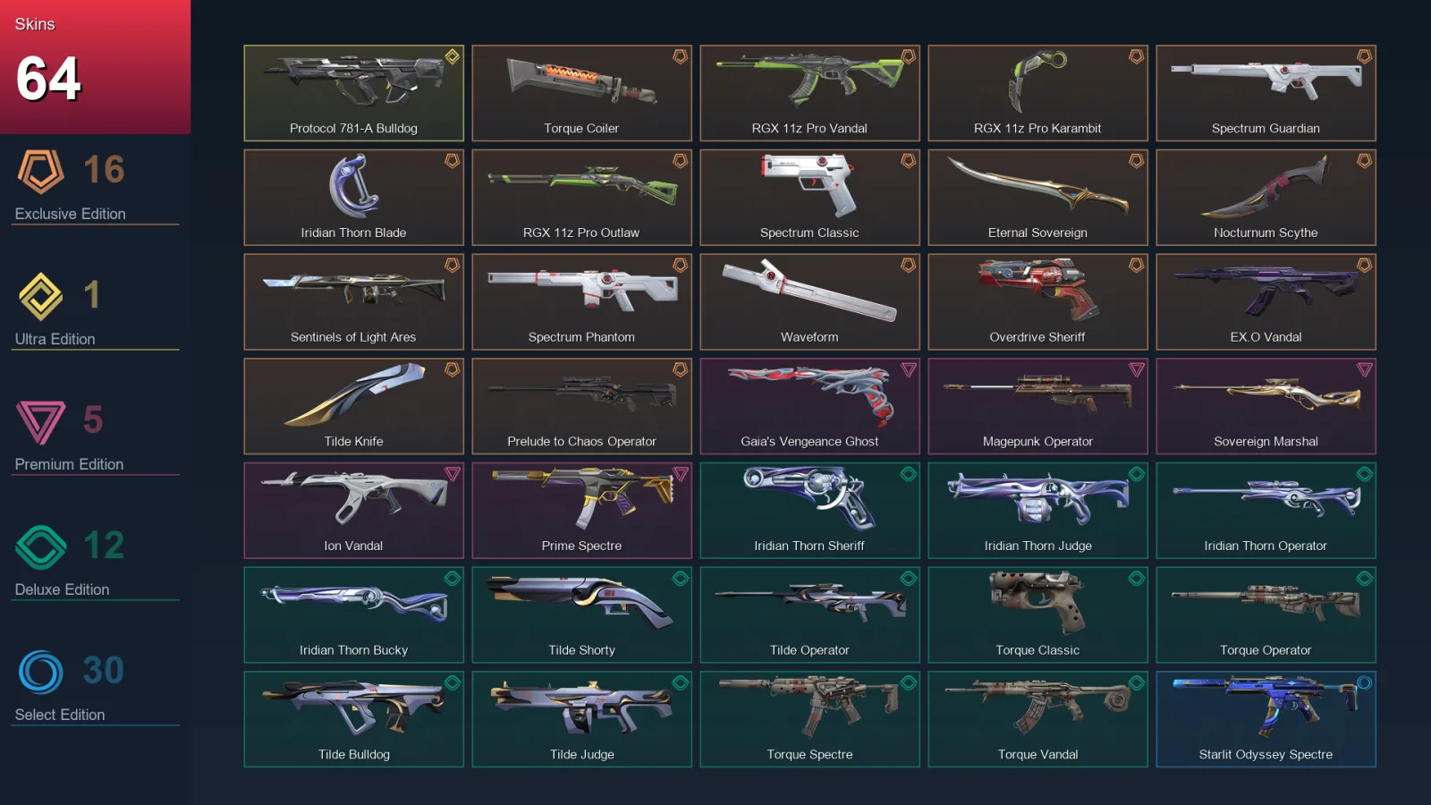 AP | Lv188 | Unranked | 64 Skin | 29 Agent | 105 Buddy