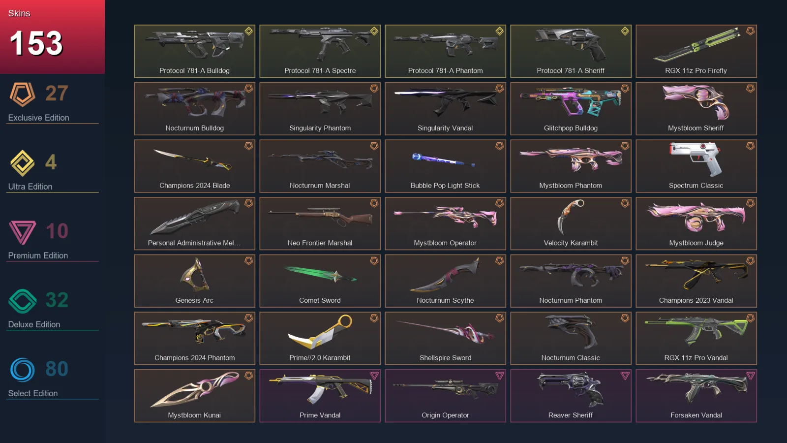AP | Lv442 | Unranked | 153 Skin | 29 Agent | 175 Buddy