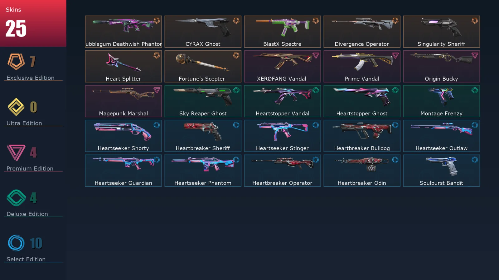 [Valorant] | EU | Level 1 | Immortal 2 | 29 Agents | 25 Skins