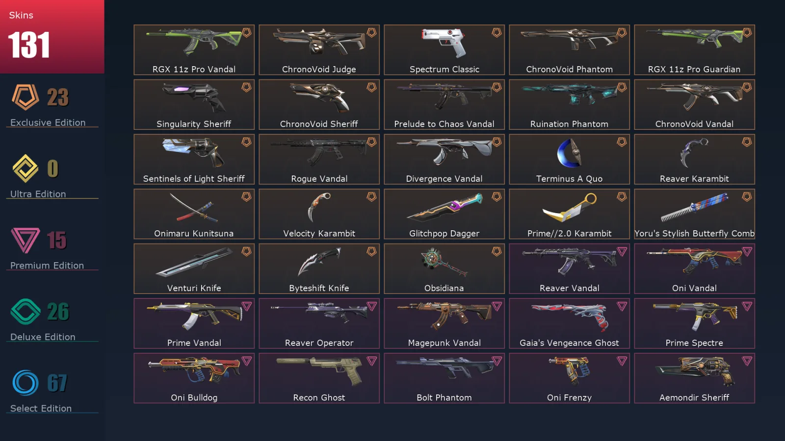 [Valorant] | EU | Level 500 | Diamond 1 | 29 Agents | 132 Skins