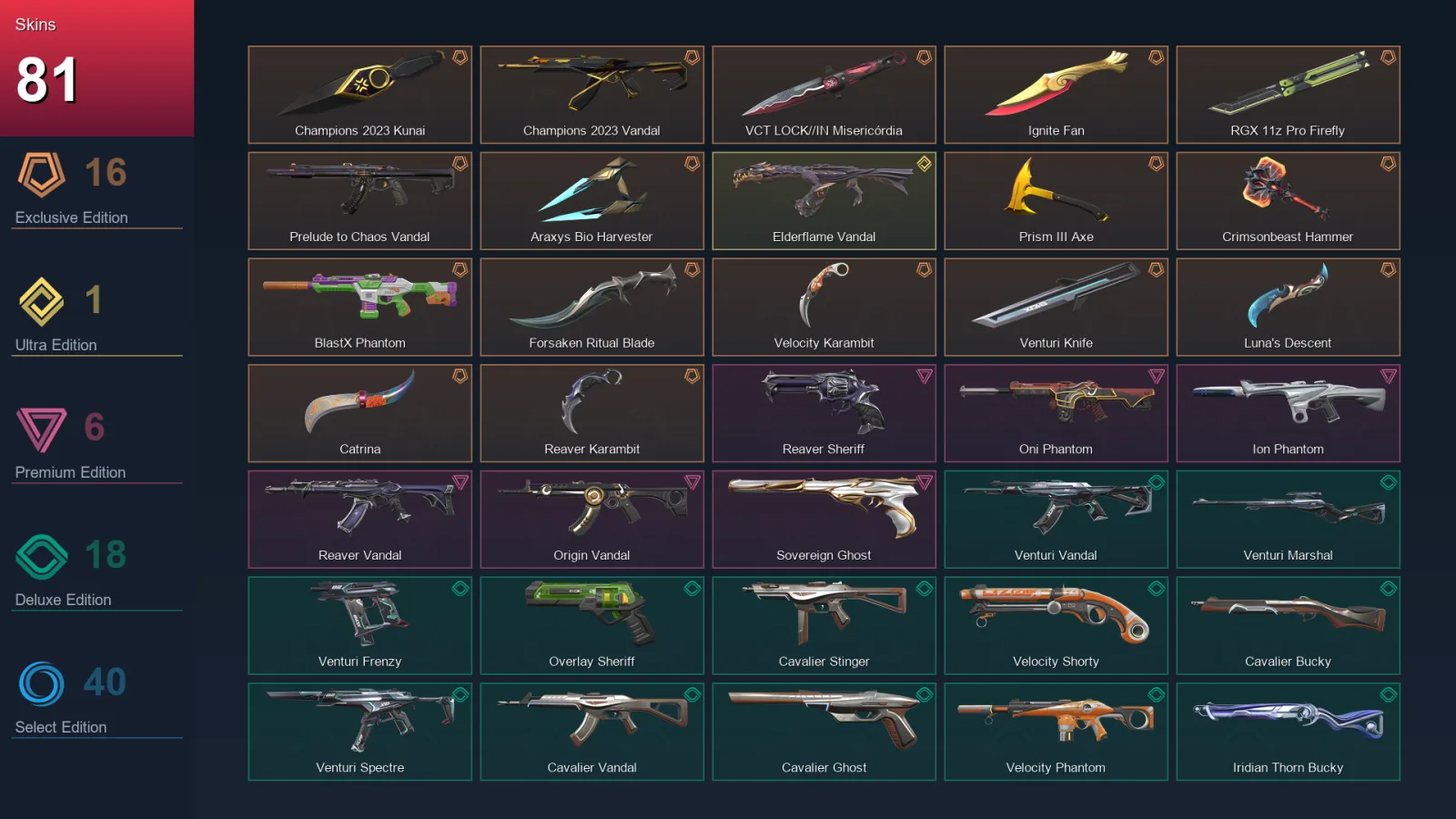 EU | Lv236 | Unranked | 81 Skin | 27 Agent | 101 Buddy
