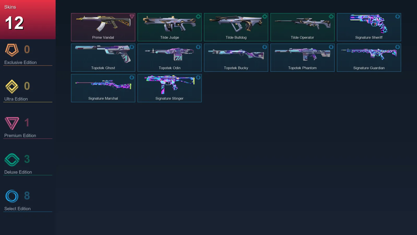 EU | Lv36 | Unranked | 12 Skin | 10 Agent | 21 Buddy — Tilde Judge